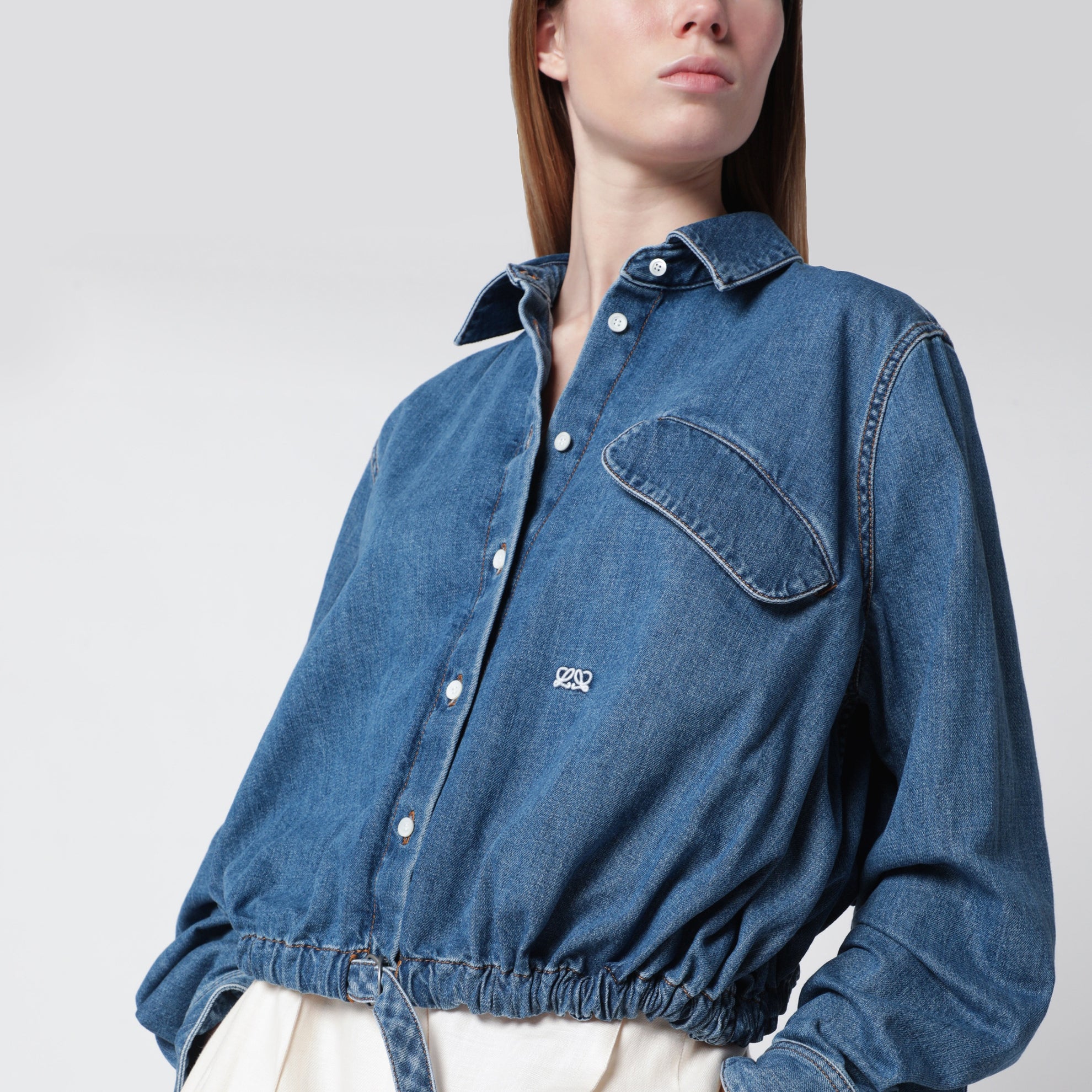 Blue denim shirt with belt