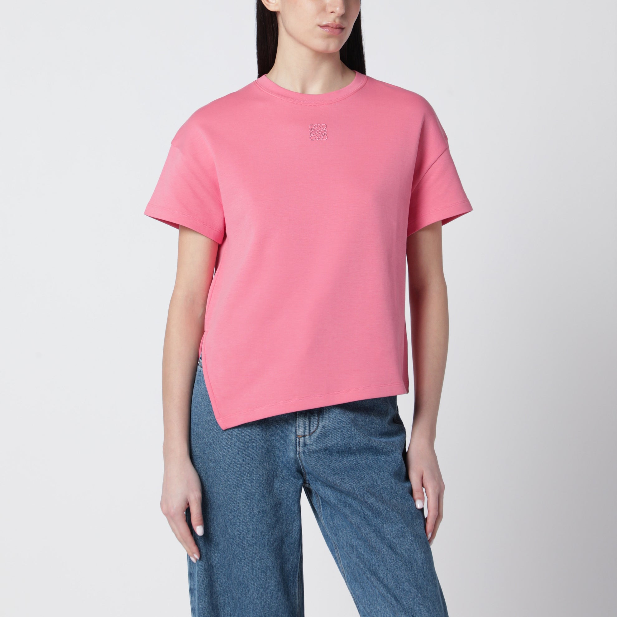 Pink asymmetric T-shirt in cotton blend