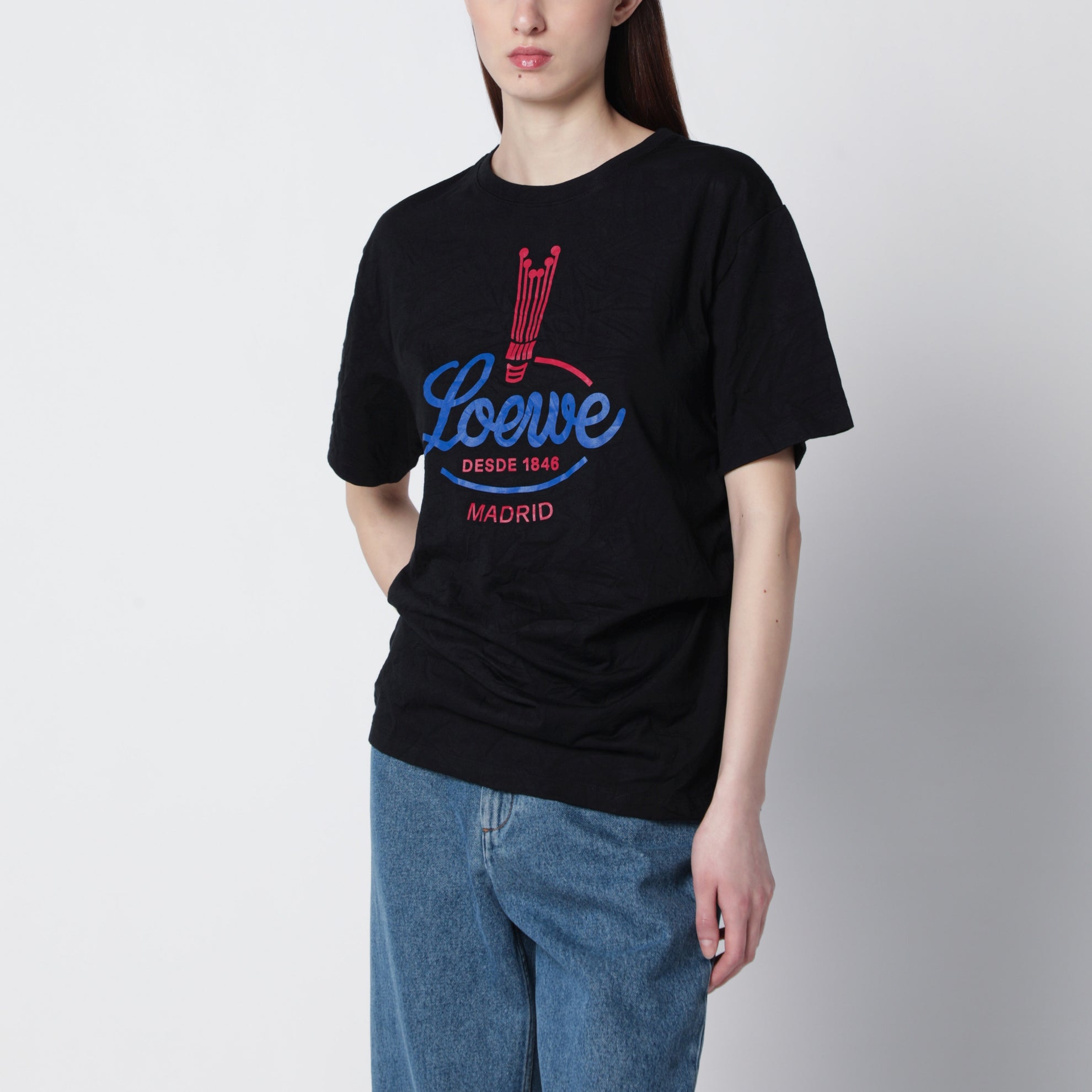 T-shirt noir en mélange de coton avec imprimé logo