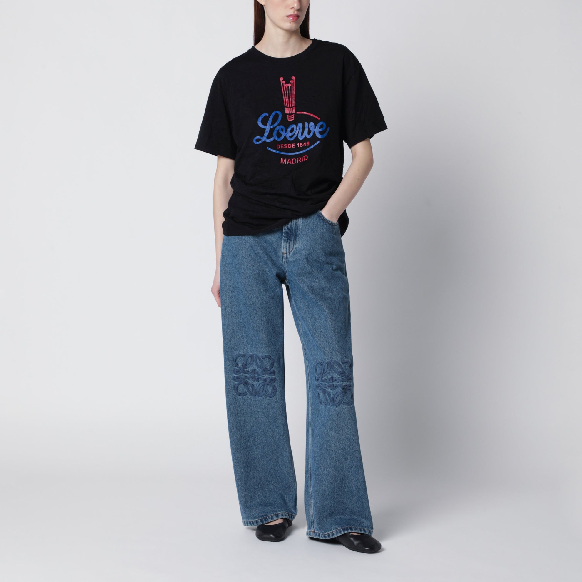 T-shirt noir en mélange de coton avec imprimé logo