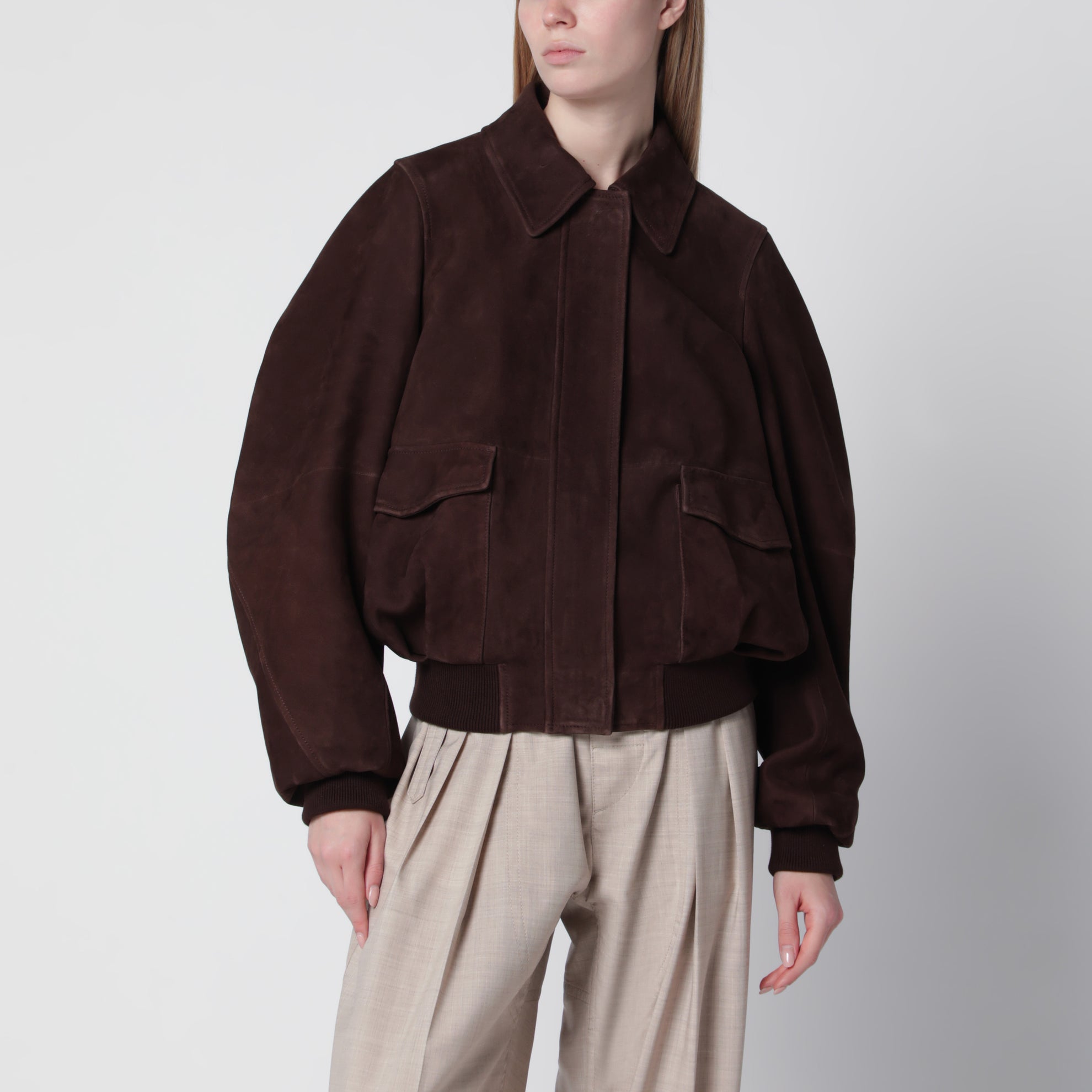 Dunkelbraune Wildleder-Bomberjacke
