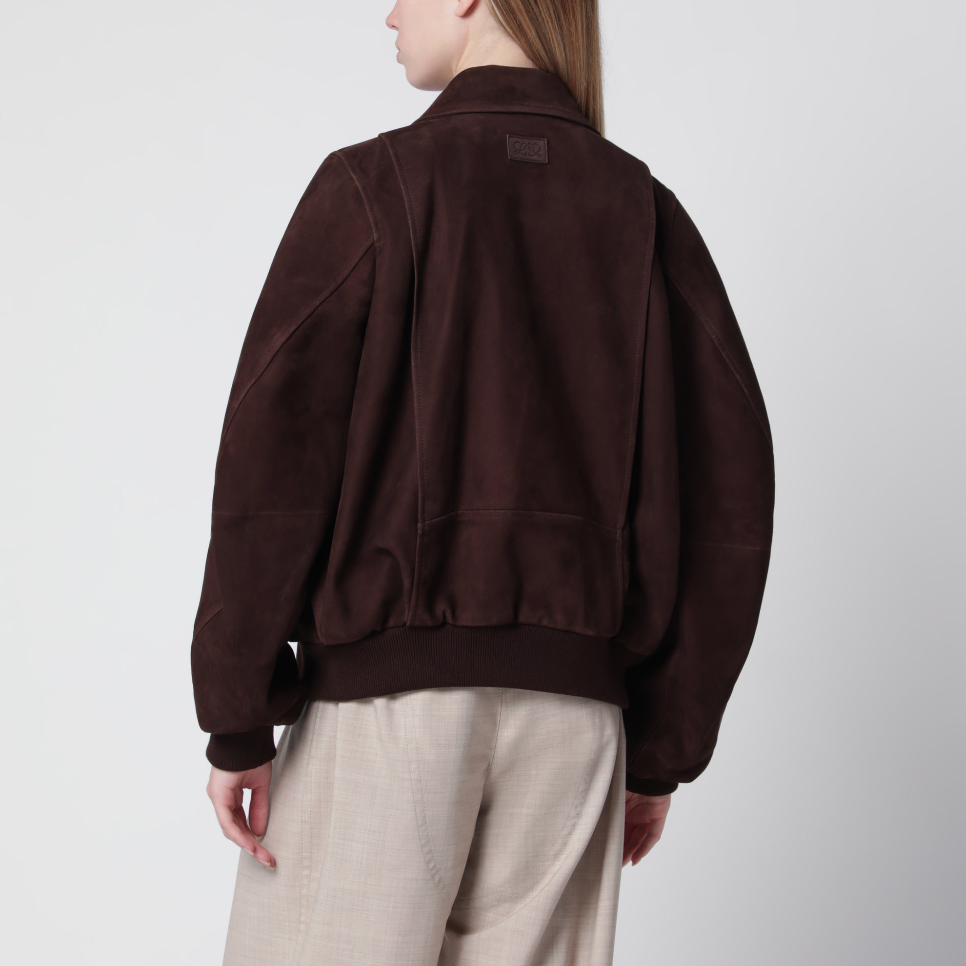 Dunkelbraune Wildleder-Bomberjacke