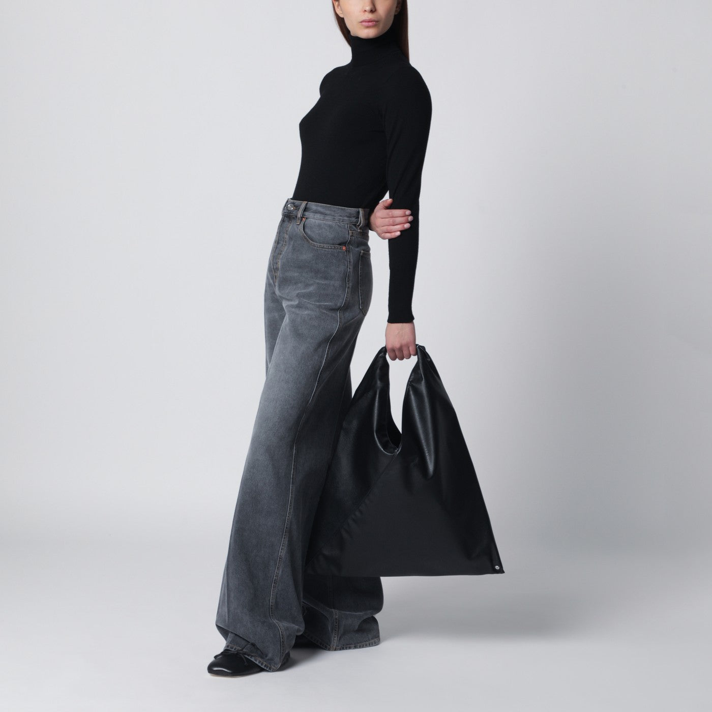 Japanese bag media nera in eco pelle