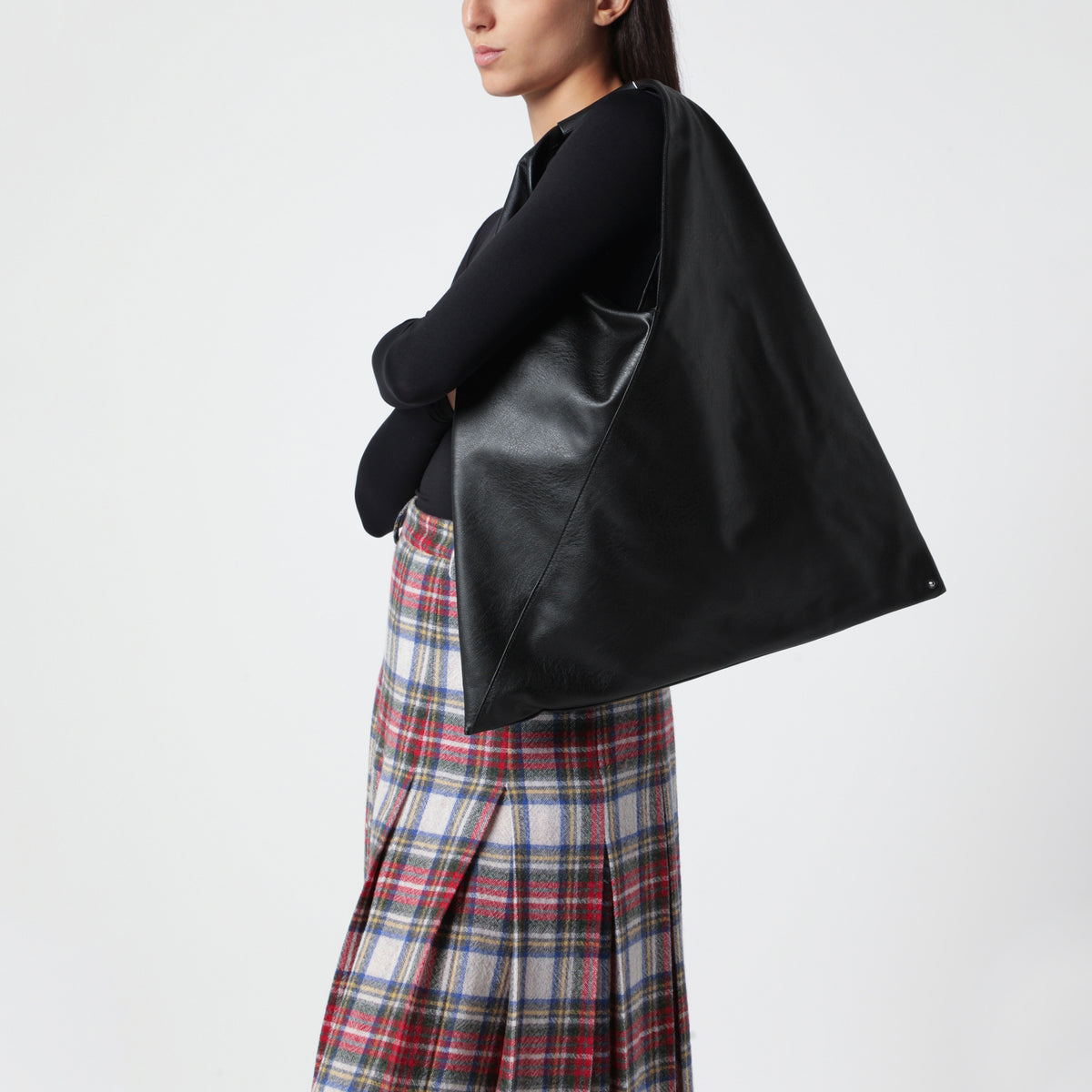 Japanese bag media nera in eco pelle