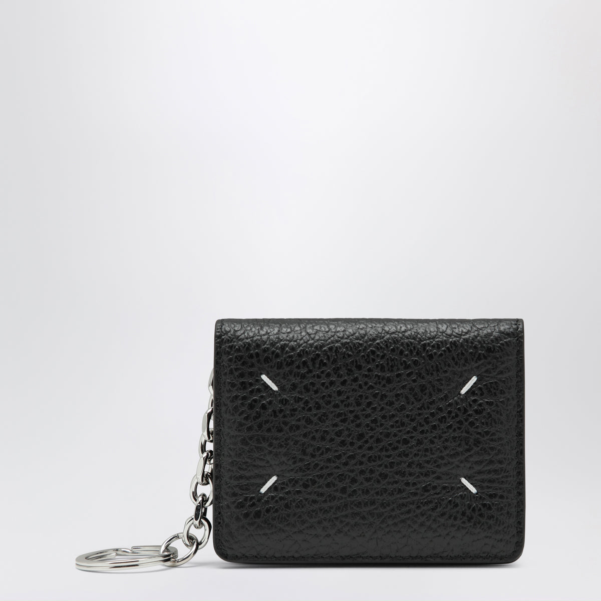 Portefeuille noir avec porte-clés en cuir grainé