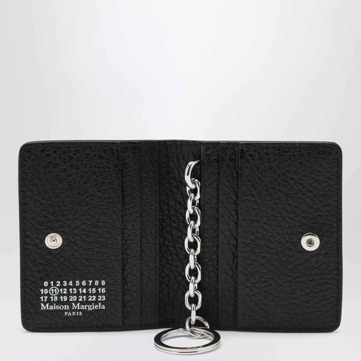 Portefeuille noir avec porte-clés en cuir grainé