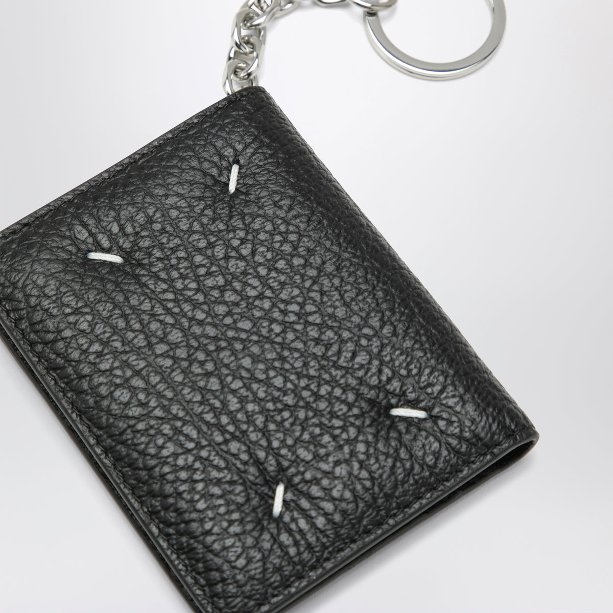 Portefeuille noir avec porte-clés en cuir grainé