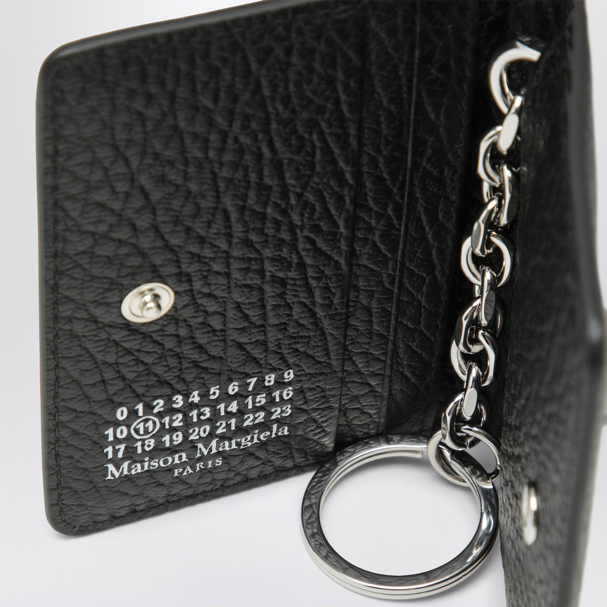 Portefeuille noir avec porte-clés en cuir grainé