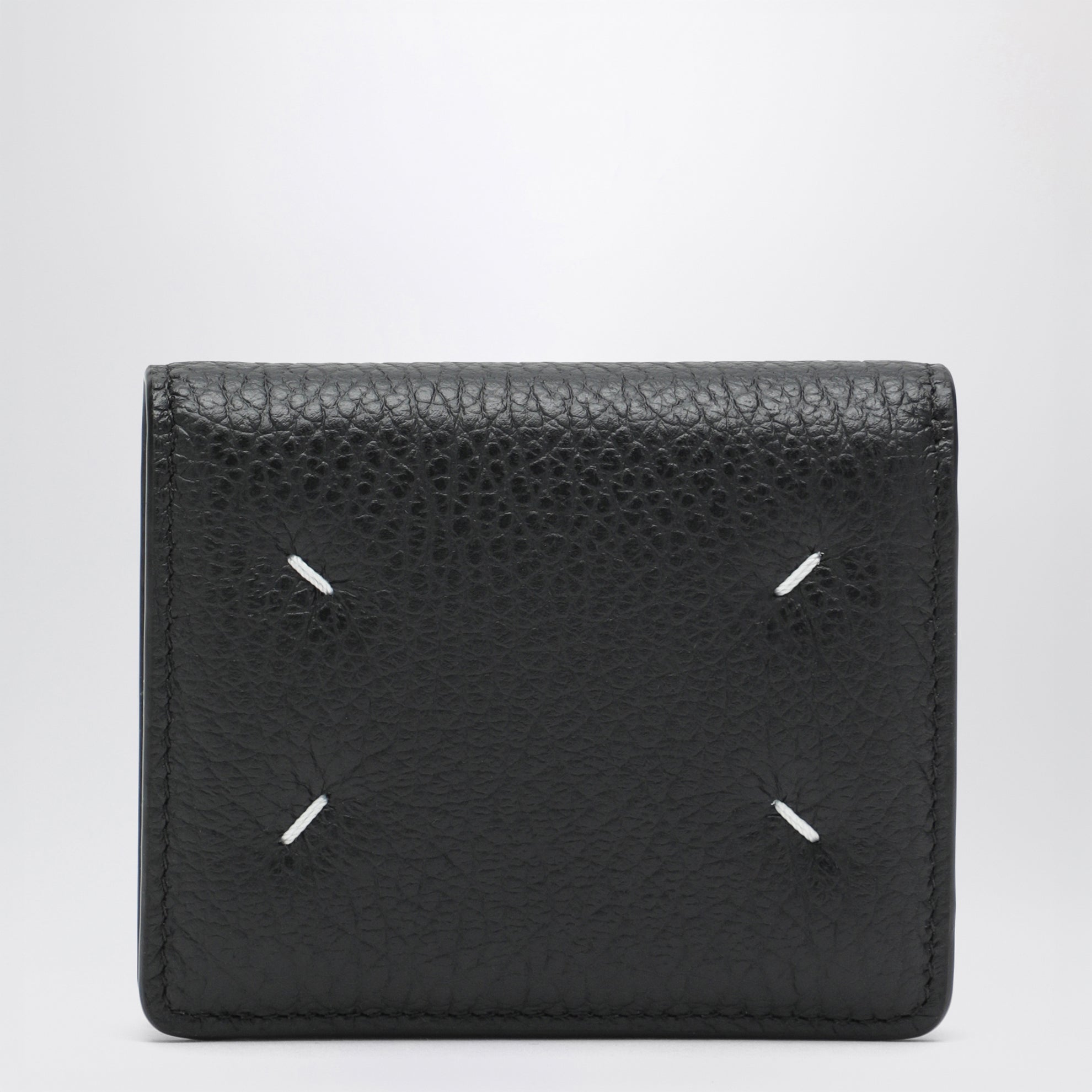 Portacarte compatto Four Stitches in pelle nero