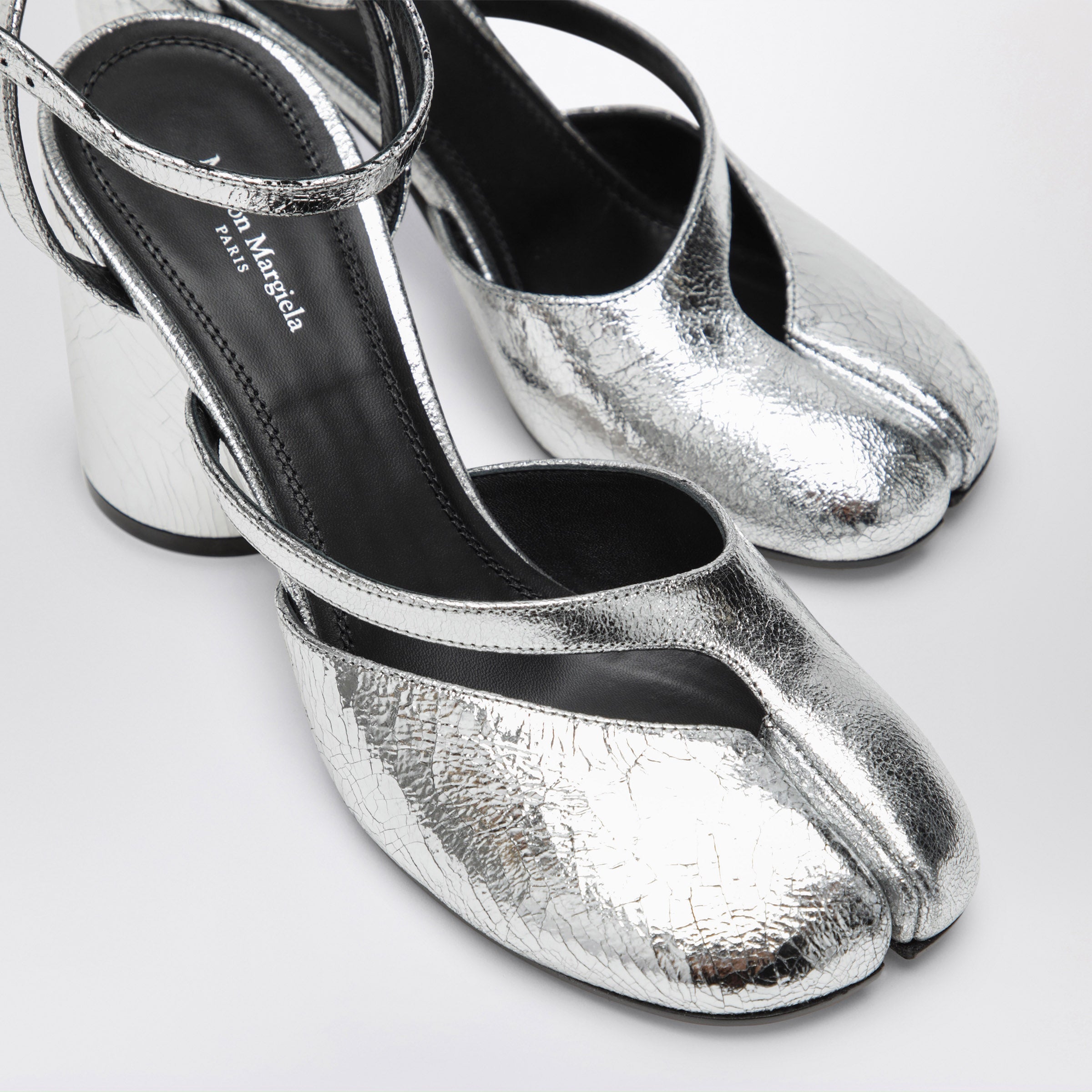 Maison Margiela Silver Tabi Sandals In Broken Mirror Finish
