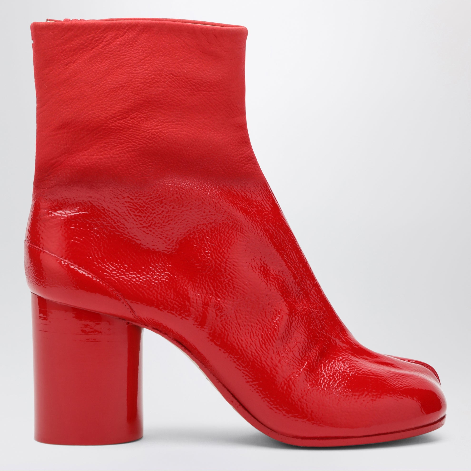 Red patent leather Tabi ankle boots