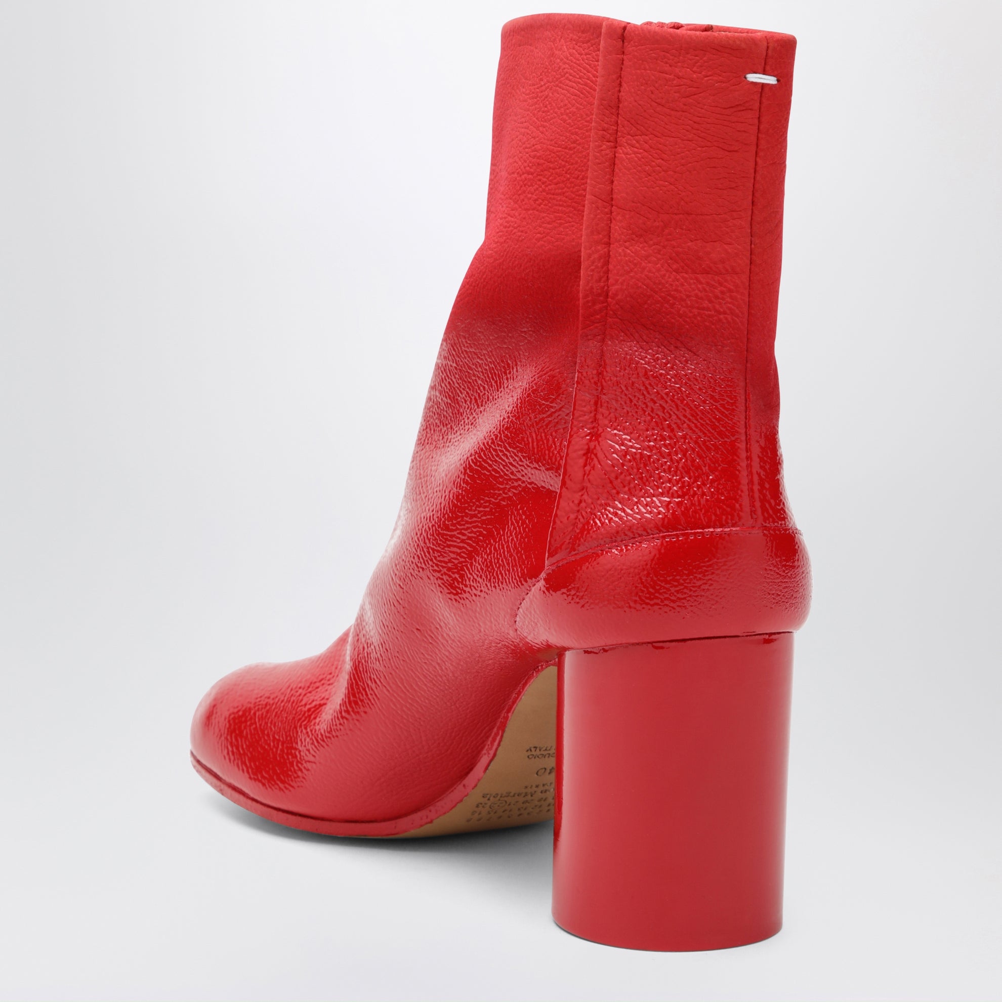 Red patent leather Tabi ankle boots