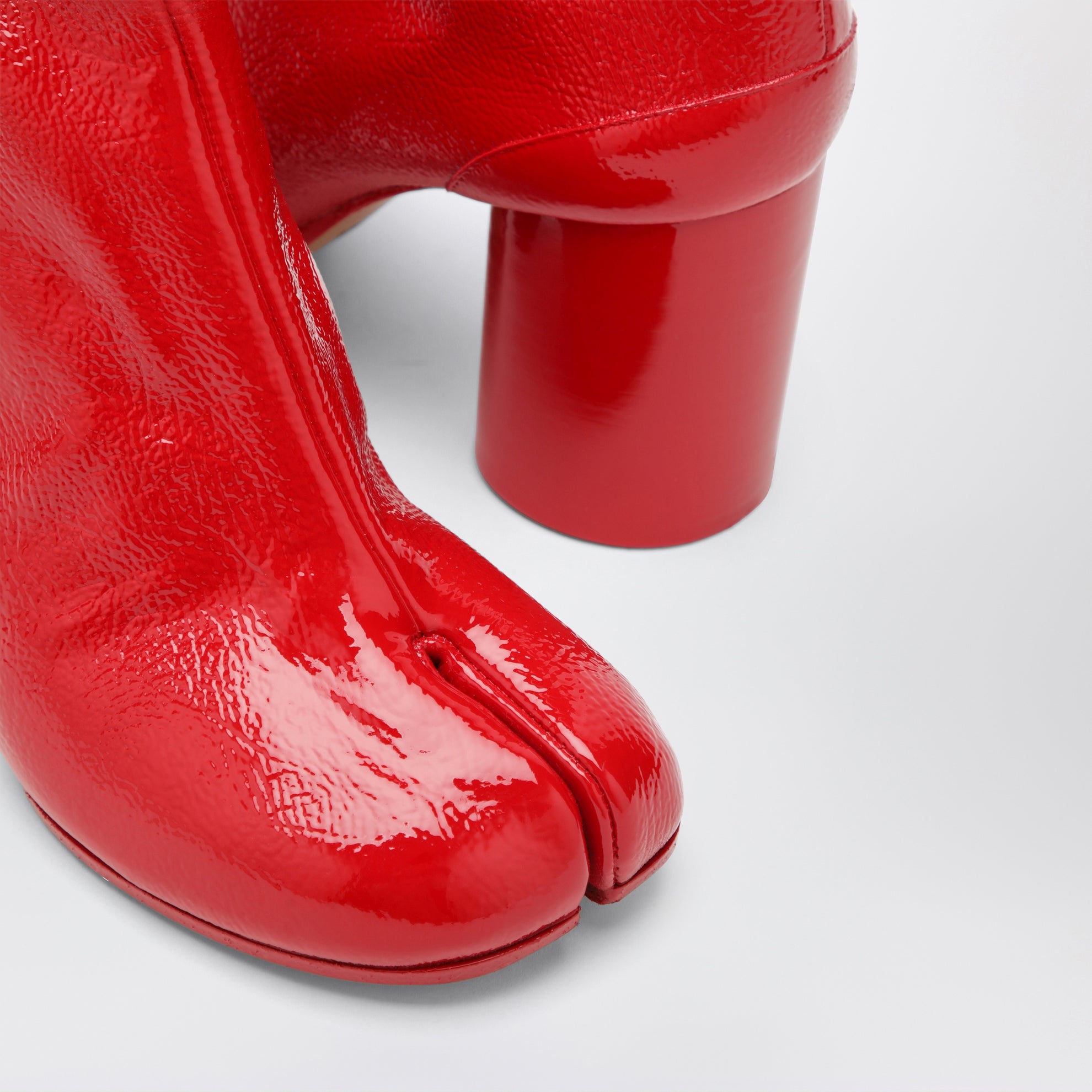 Red patent leather Tabi ankle boots