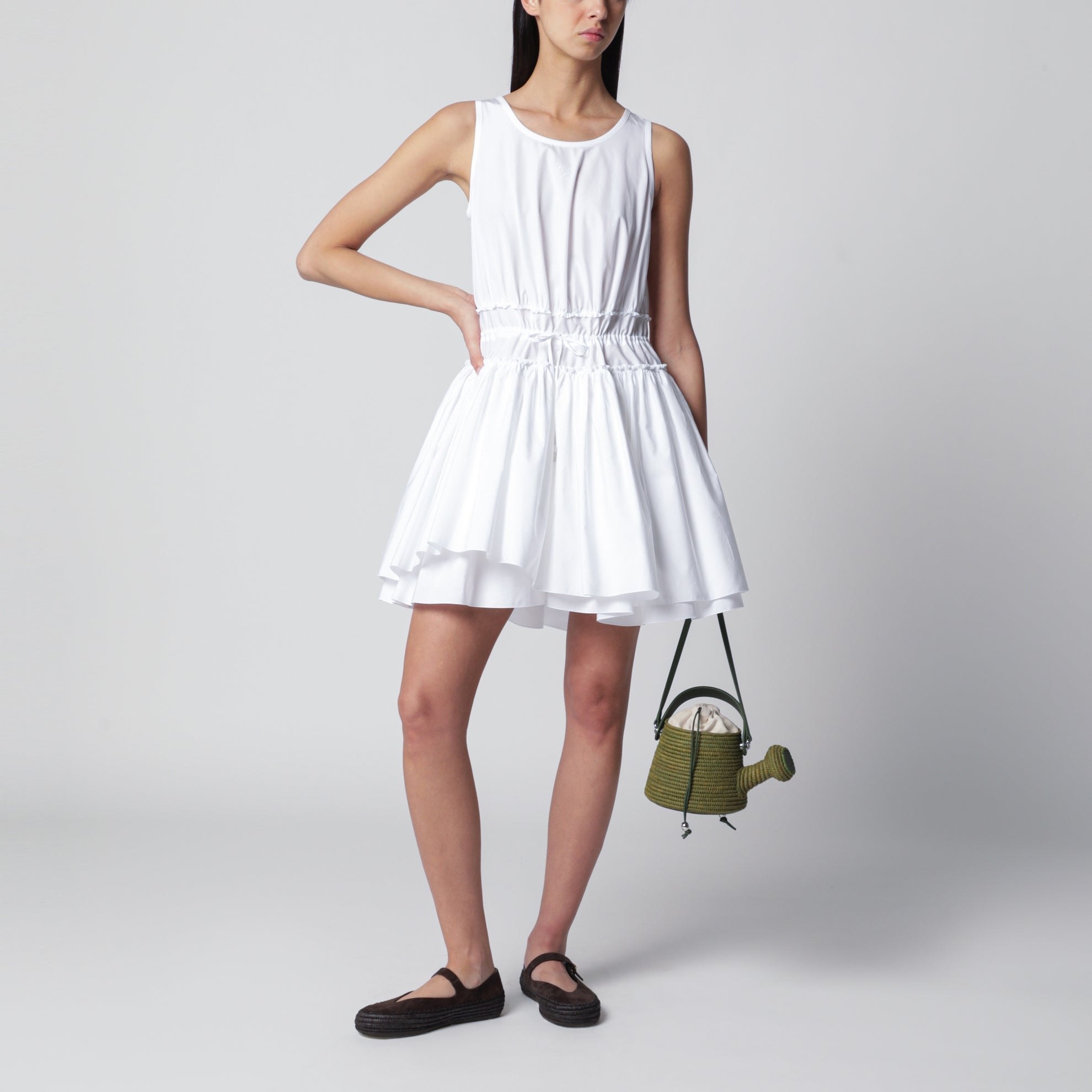 Kurzes Kleid aus Baumwoll-Popeline in Weiß