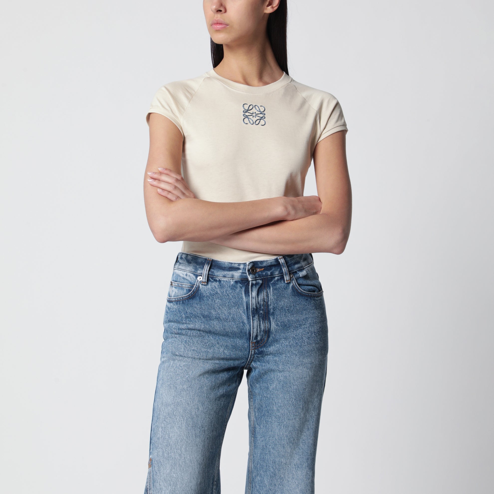 Light beige slim-fit cotton jersey T-shirt