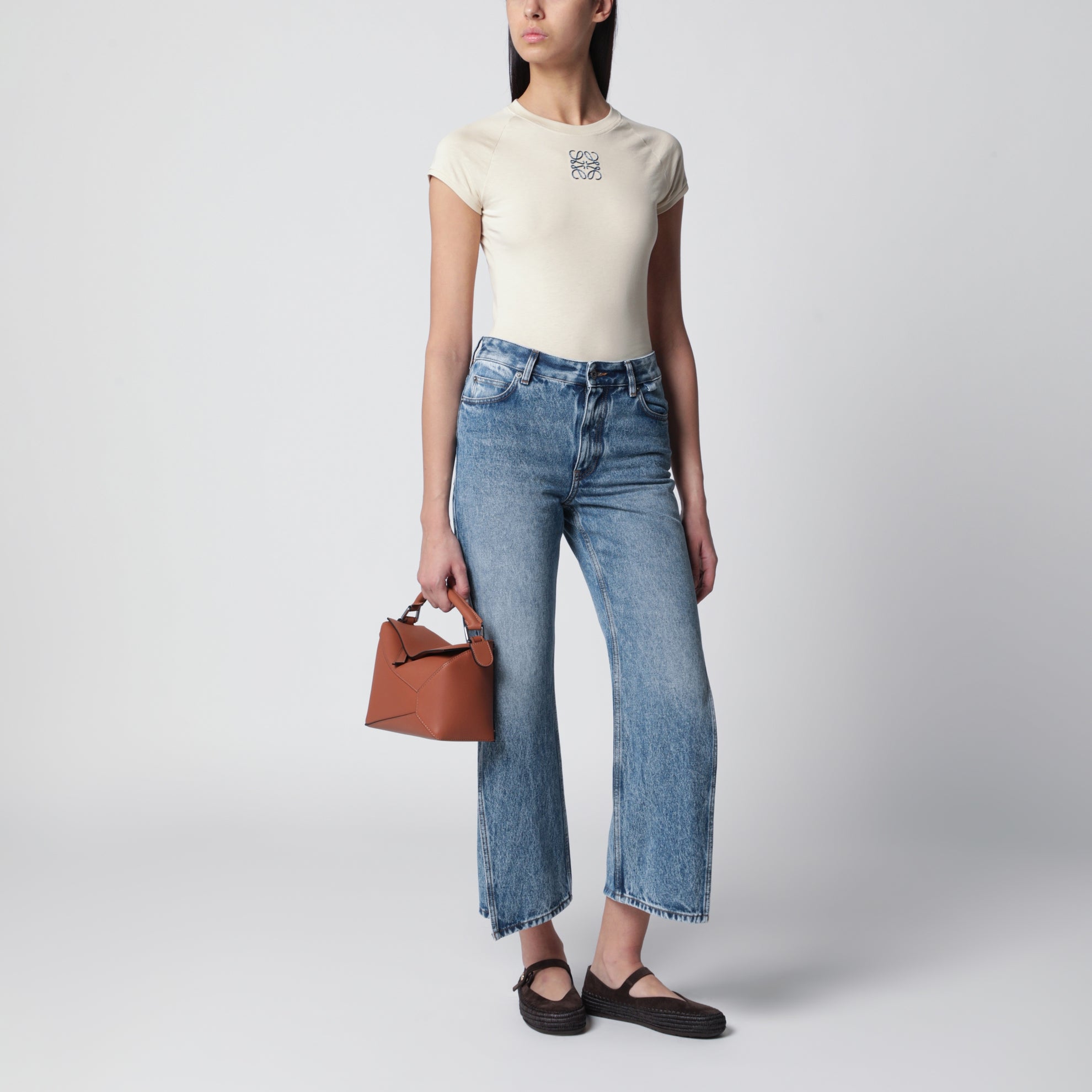 Light beige slim-fit cotton jersey T-shirt