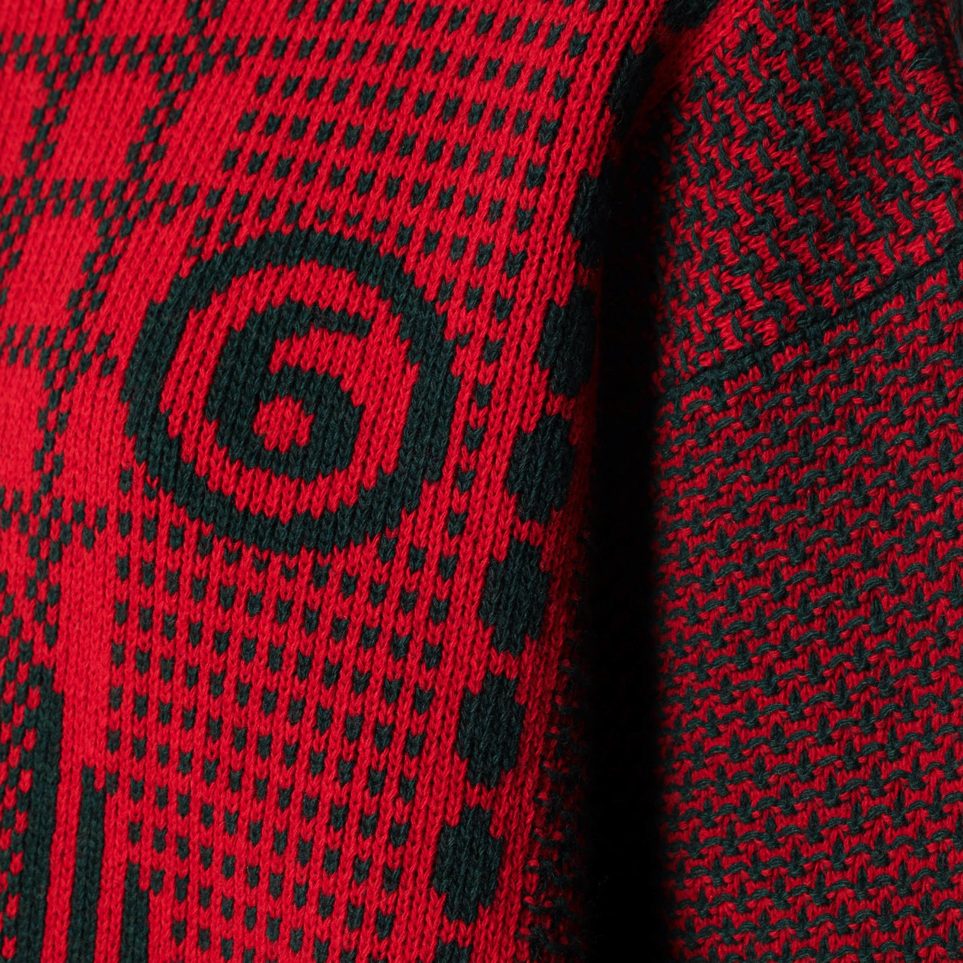 Mini abito rosso/verde bosco in maglia jacquard di lana