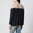 Black top with logo print and sheer insert