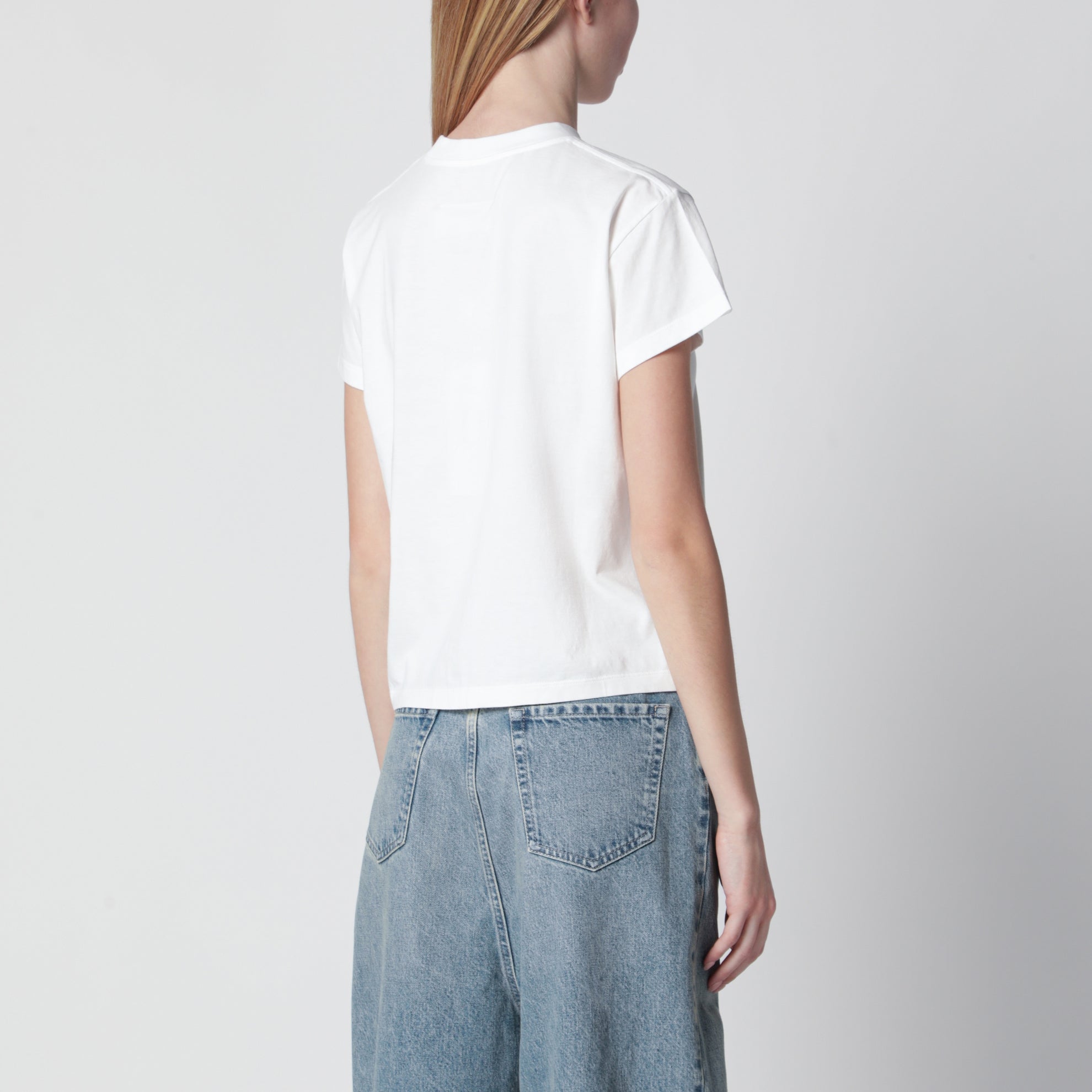Off-white cotton jersey T-shirt with numeric embroidery