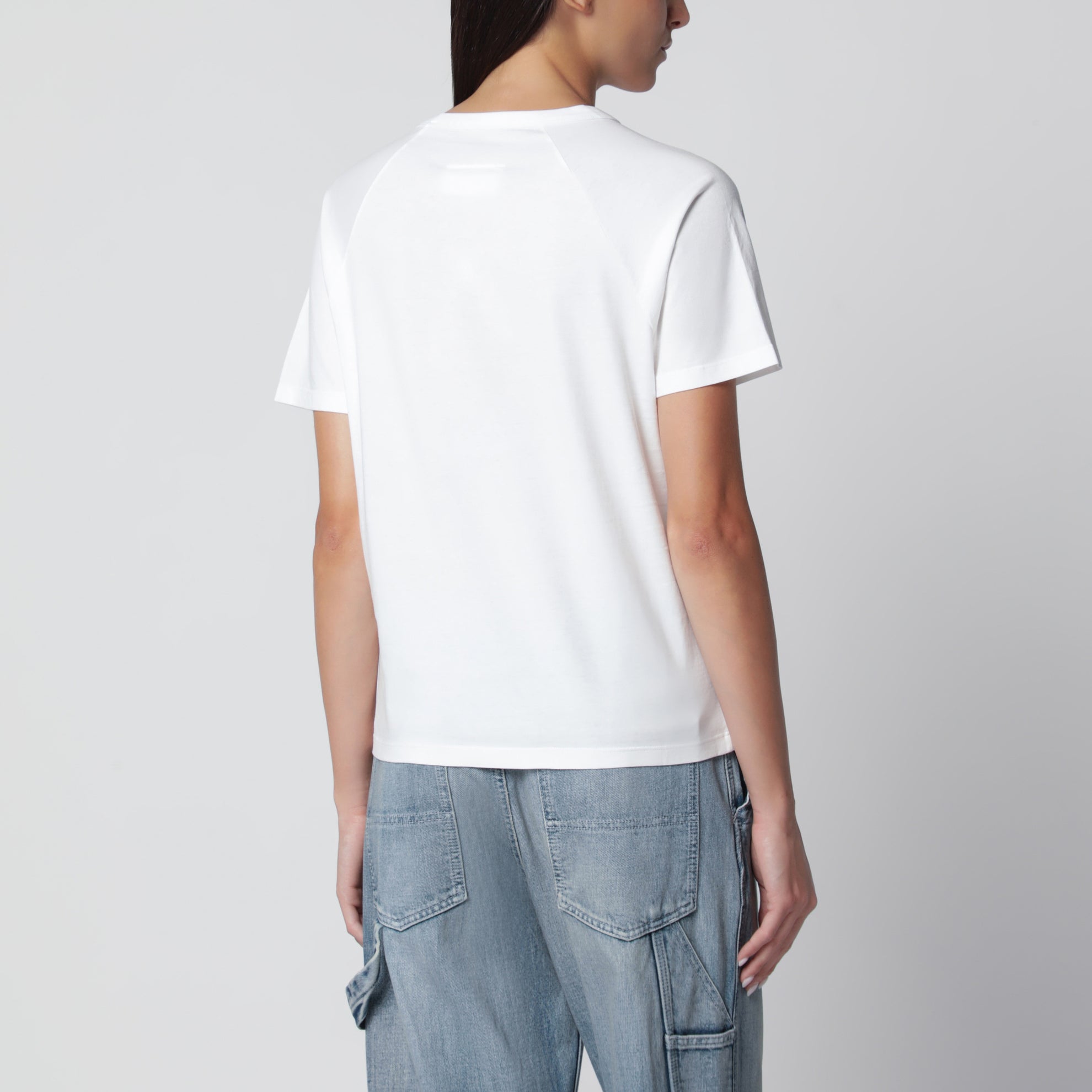 T-shirt blanc en jersey de coton avec détail effet déchiré