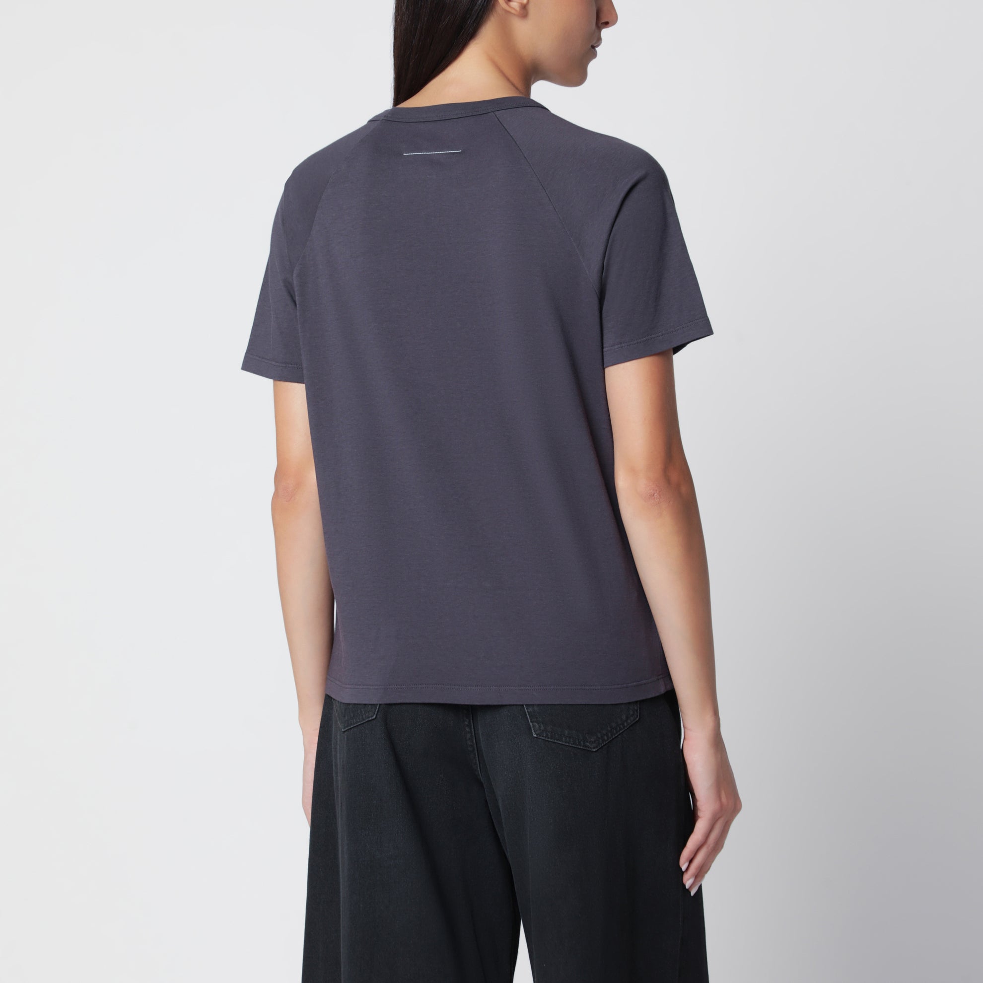T-shirt blu notte in jersey di cotone con dettaglio strappato
