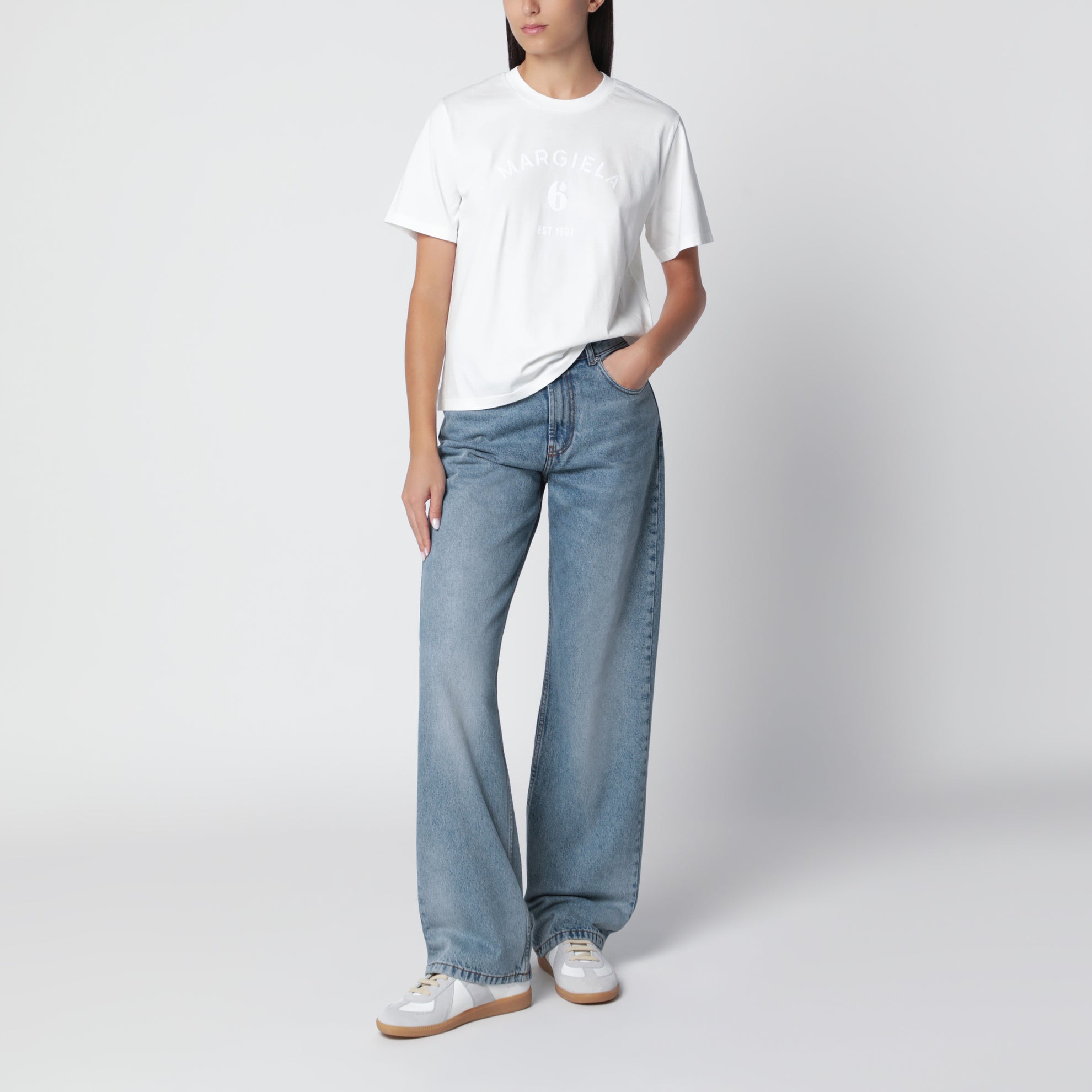 T-shirt blanc en coton avec imprimé logo