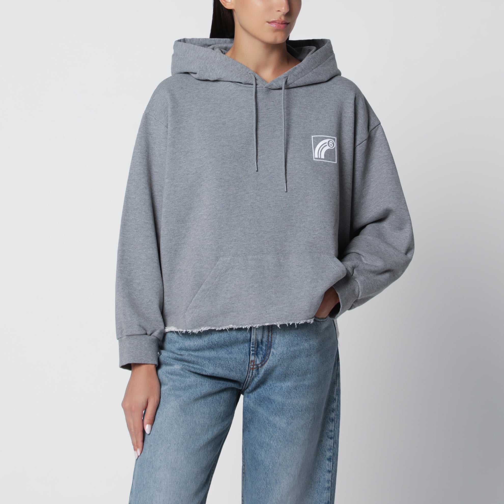 Sweat-shirt à capuche gris chiné