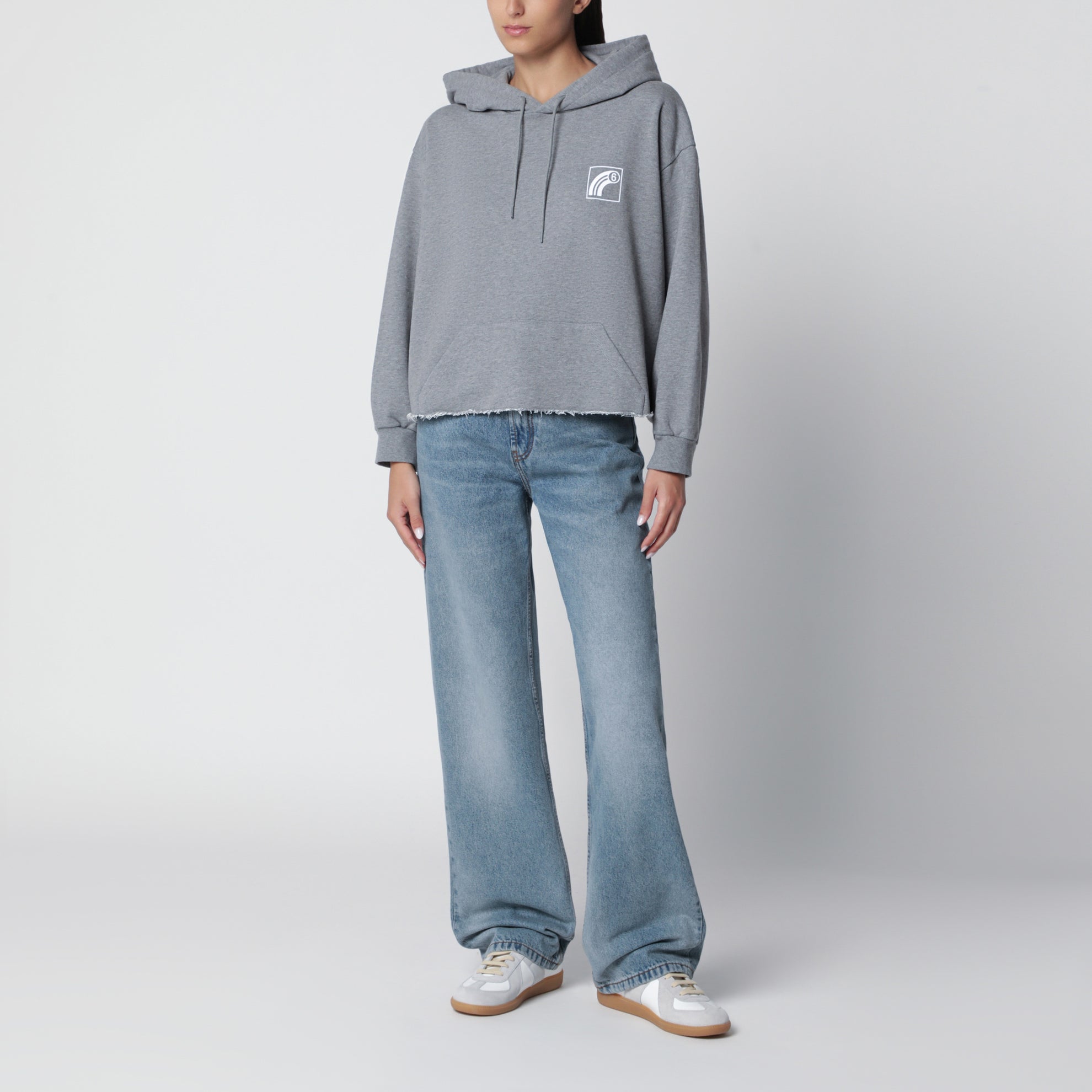 Sweat-shirt à capuche gris chiné