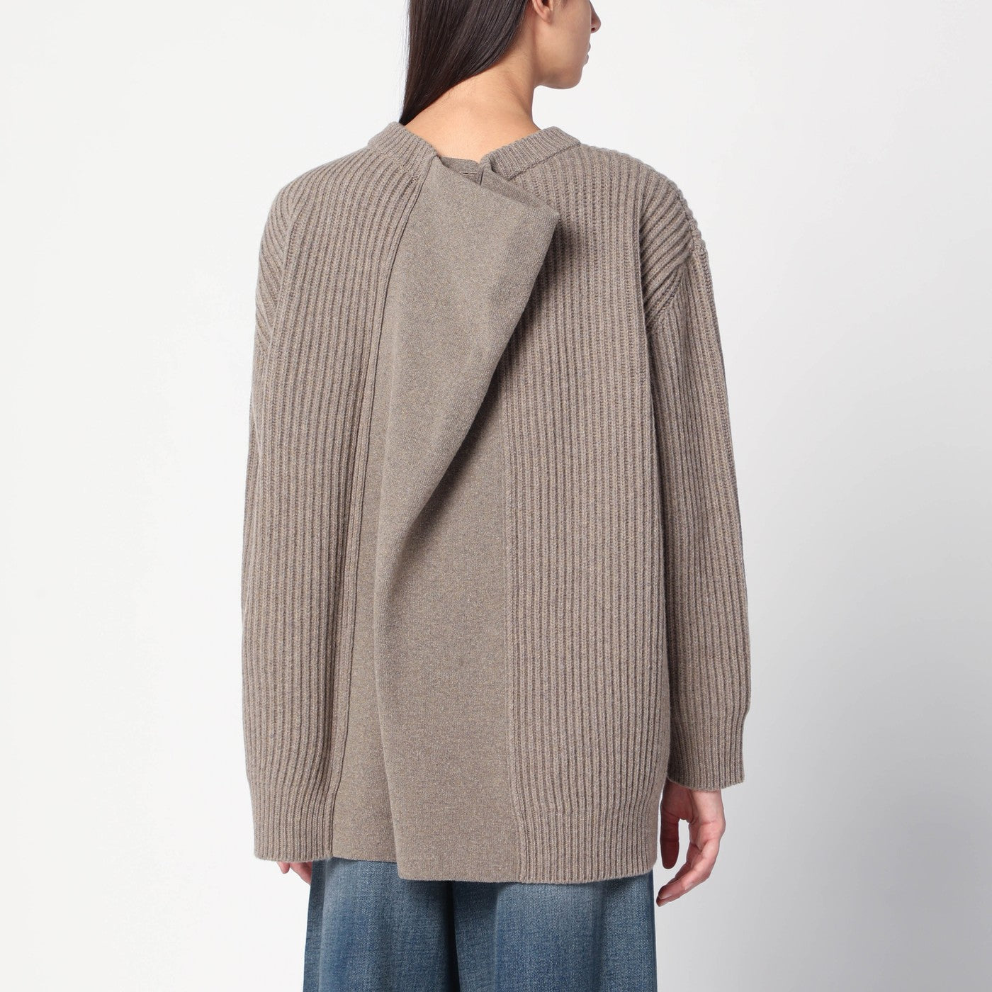 Oversized beige ribbed sweater