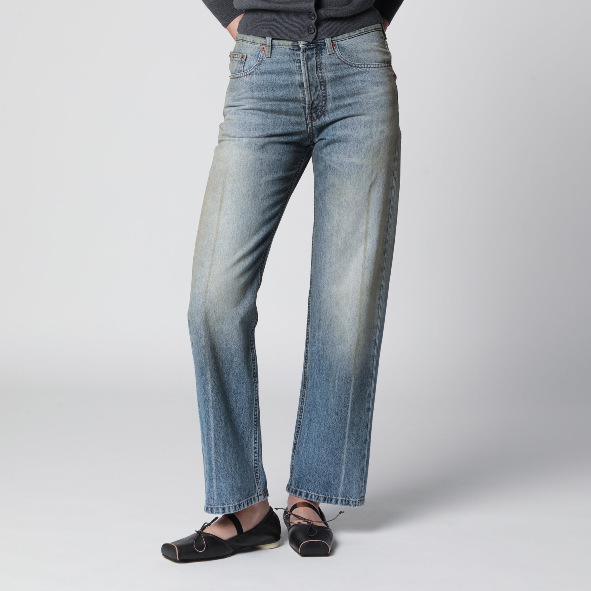 Straight-leg trompe-l'œil cotton jeans in medium blue