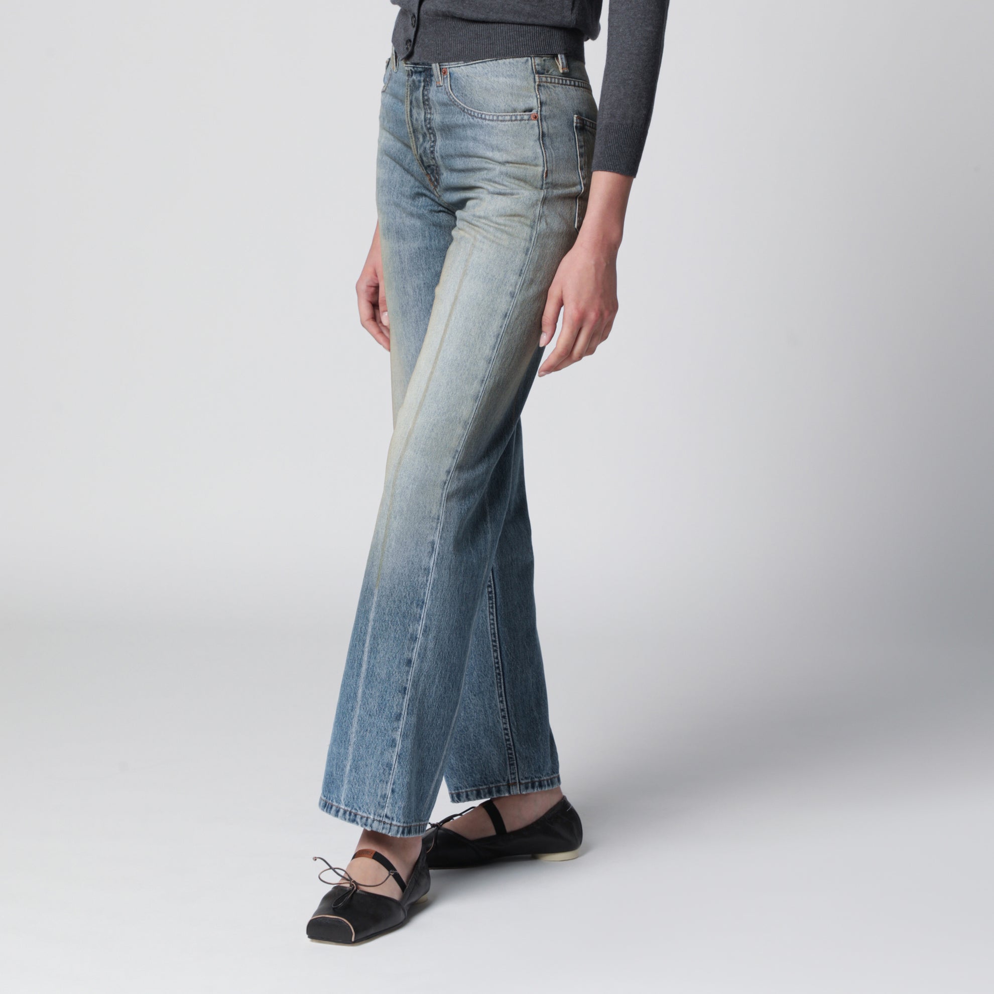 Straight-leg trompe-l'œil cotton jeans in medium blue