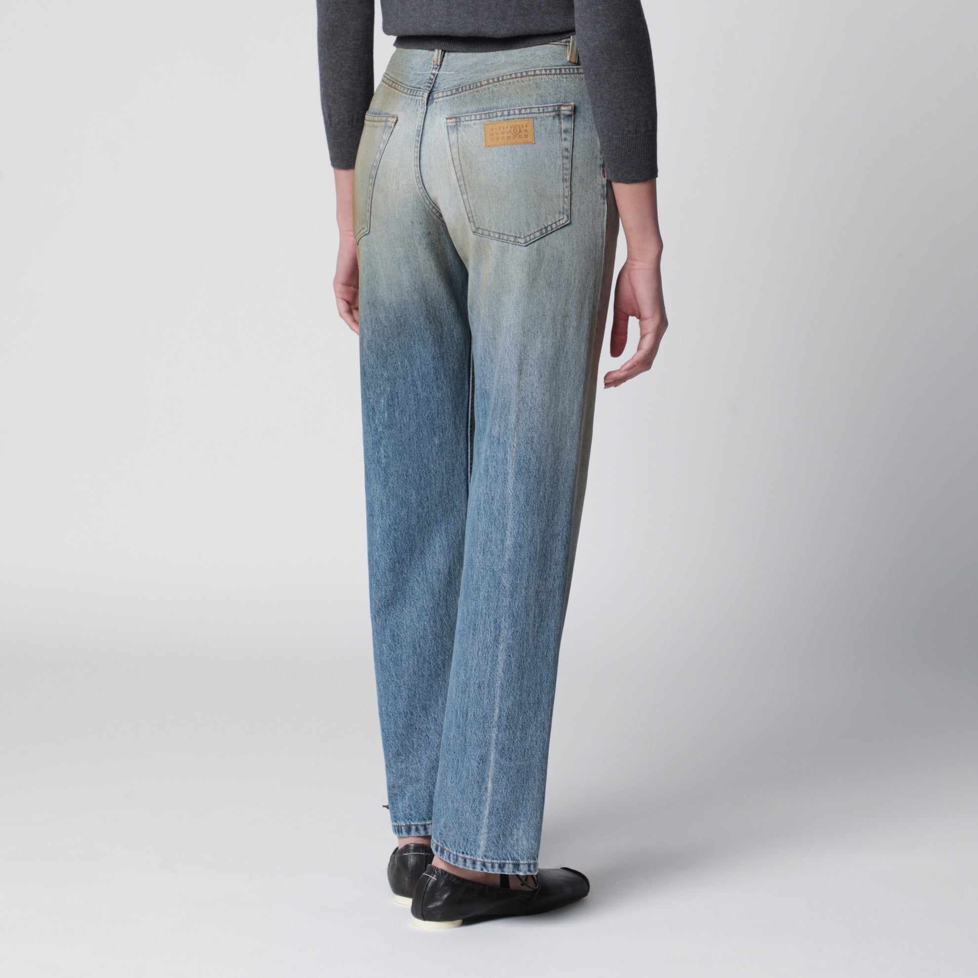 Straight-leg trompe-l'œil cotton jeans in medium blue
