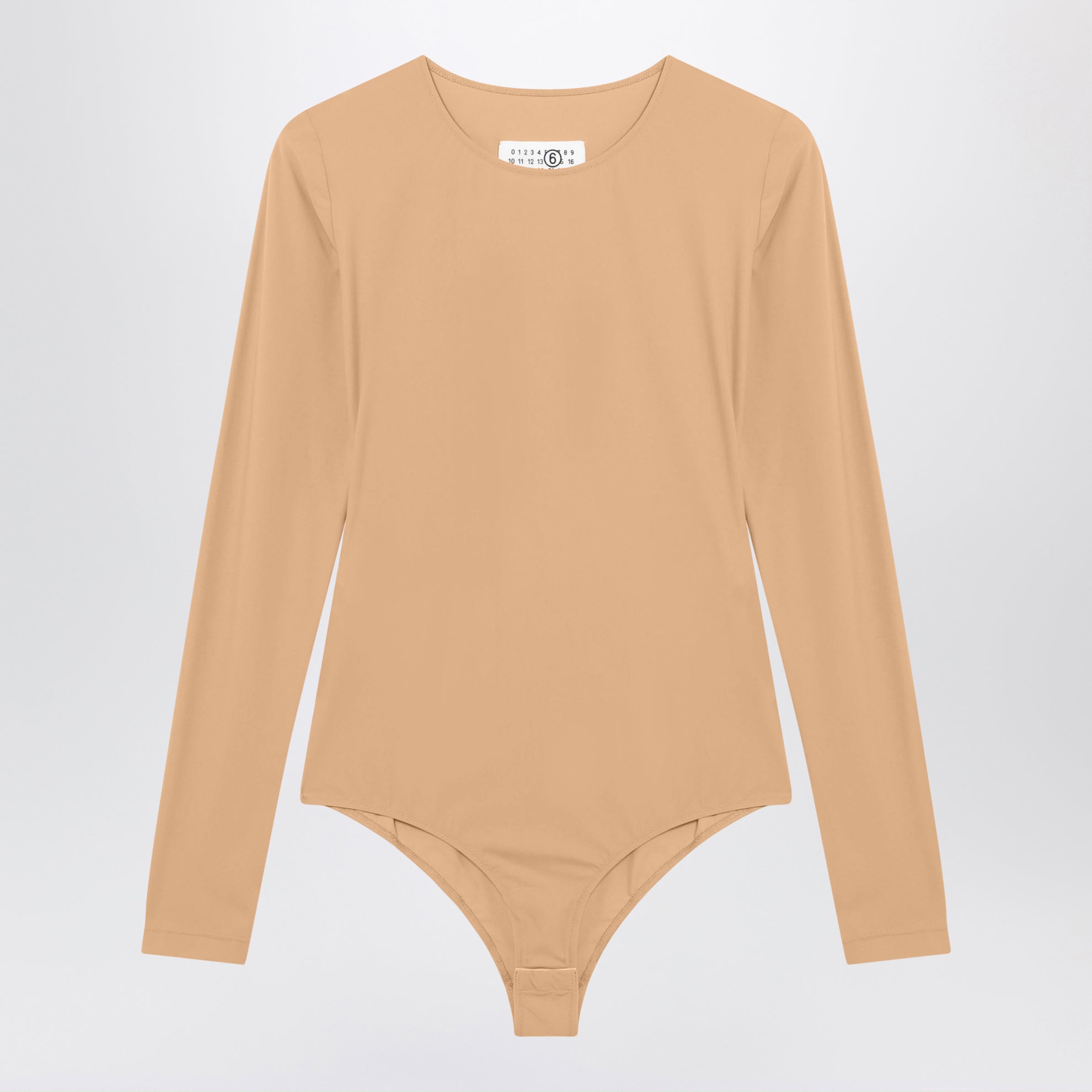 Body a maniche lunghe in jersey di lycra color carne
