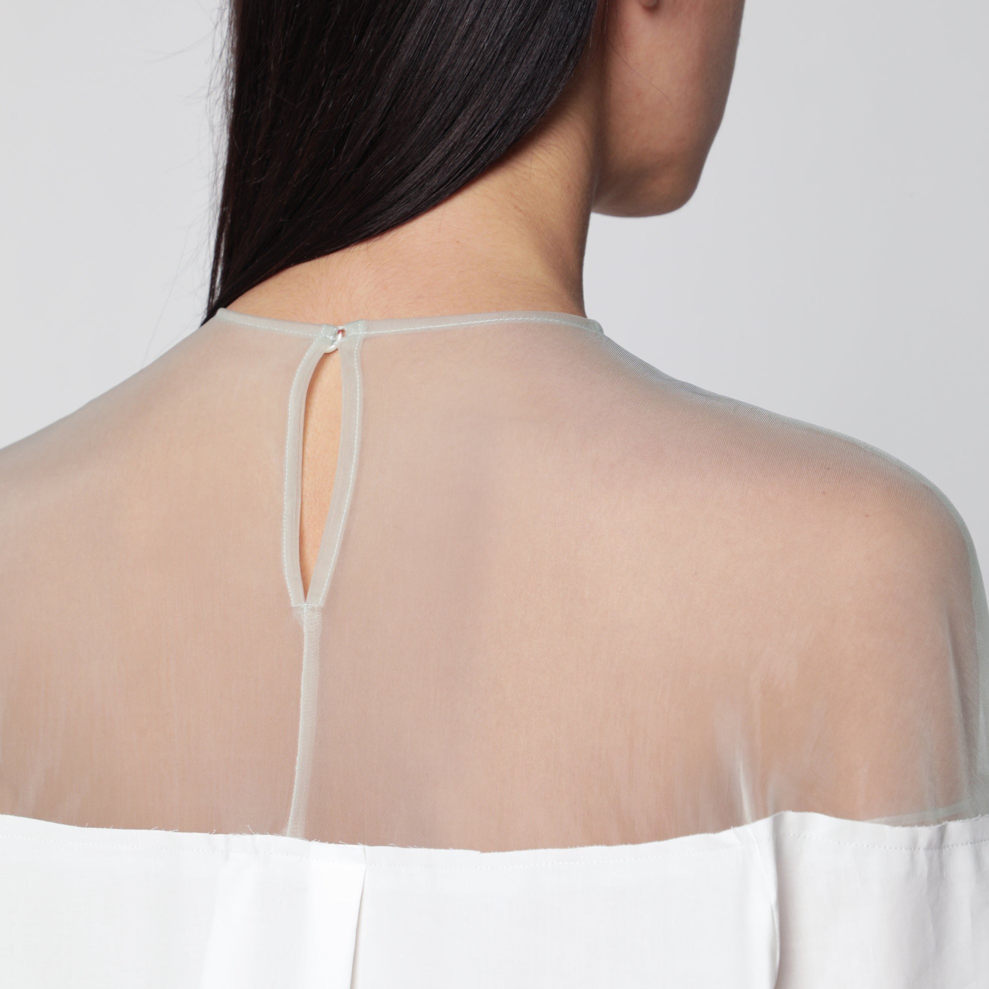 Cotton shirt with sheer panels in off-white