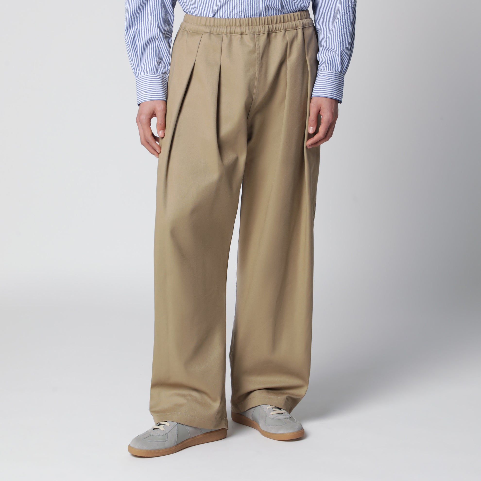 Pantaloni a cavallo basso in cotone beige