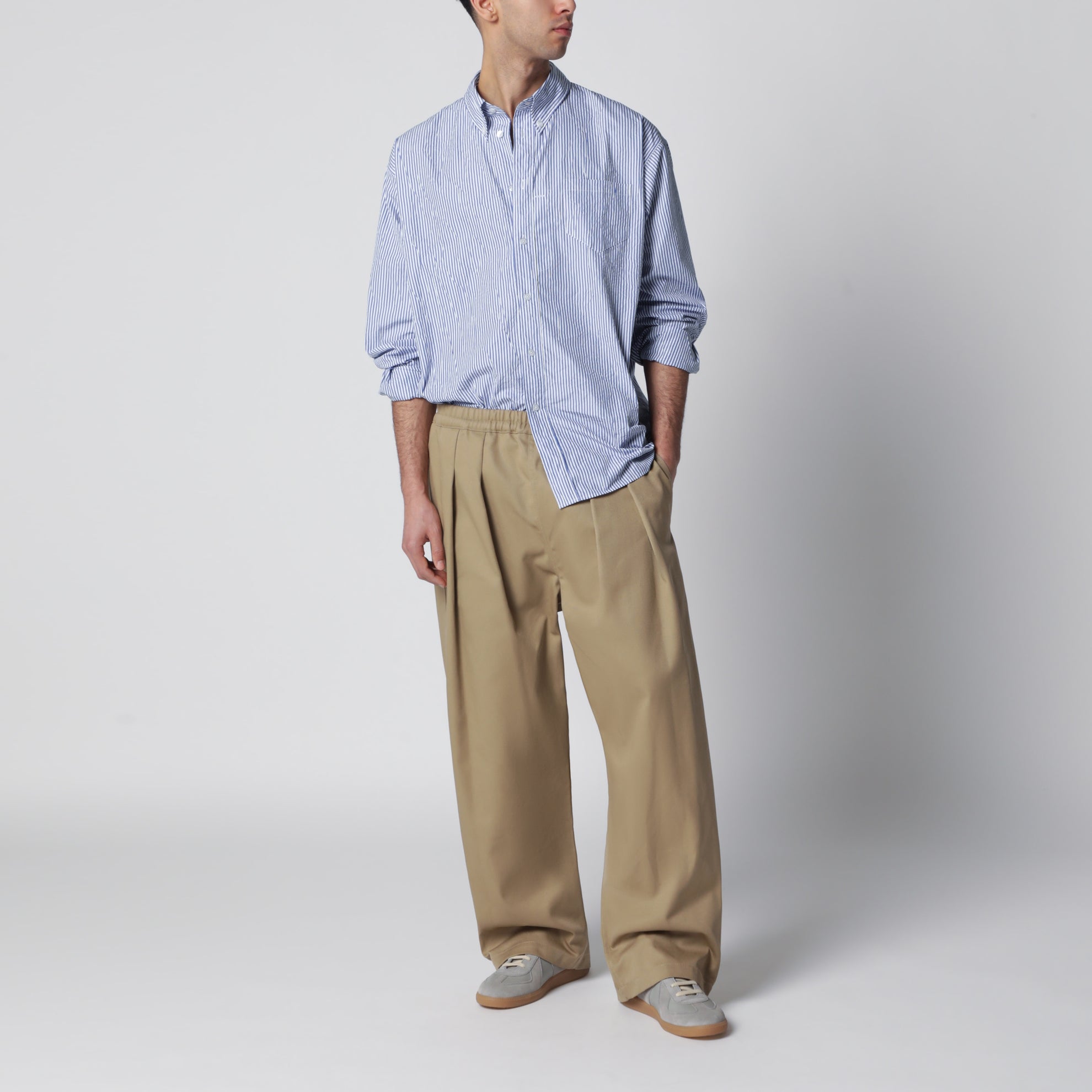 Pantaloni a cavallo basso in cotone beige