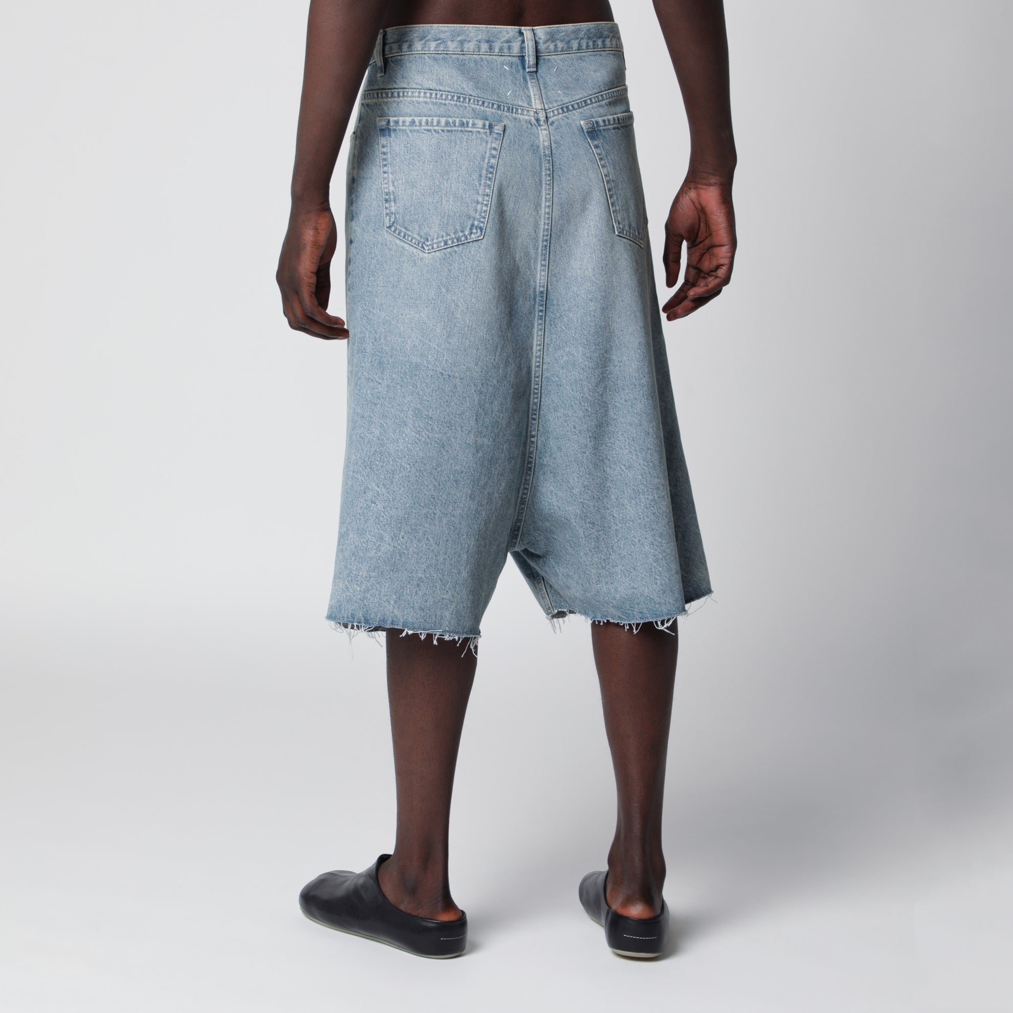 Low-crotch denim bermuda shorts in ice blue