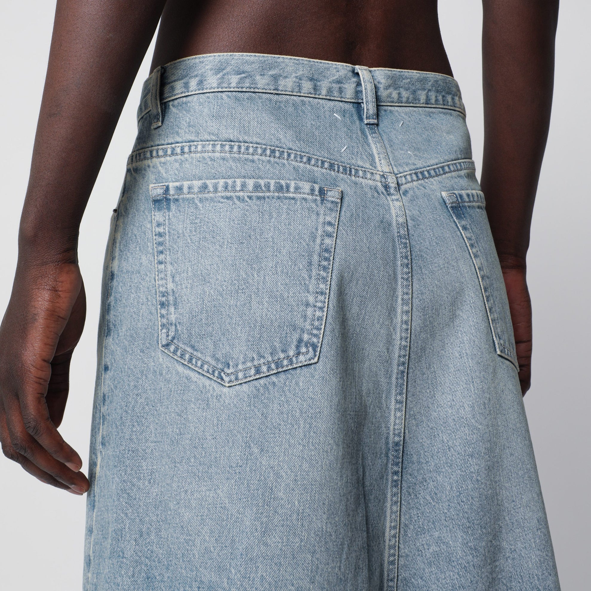 Low-crotch denim bermuda shorts in ice blue