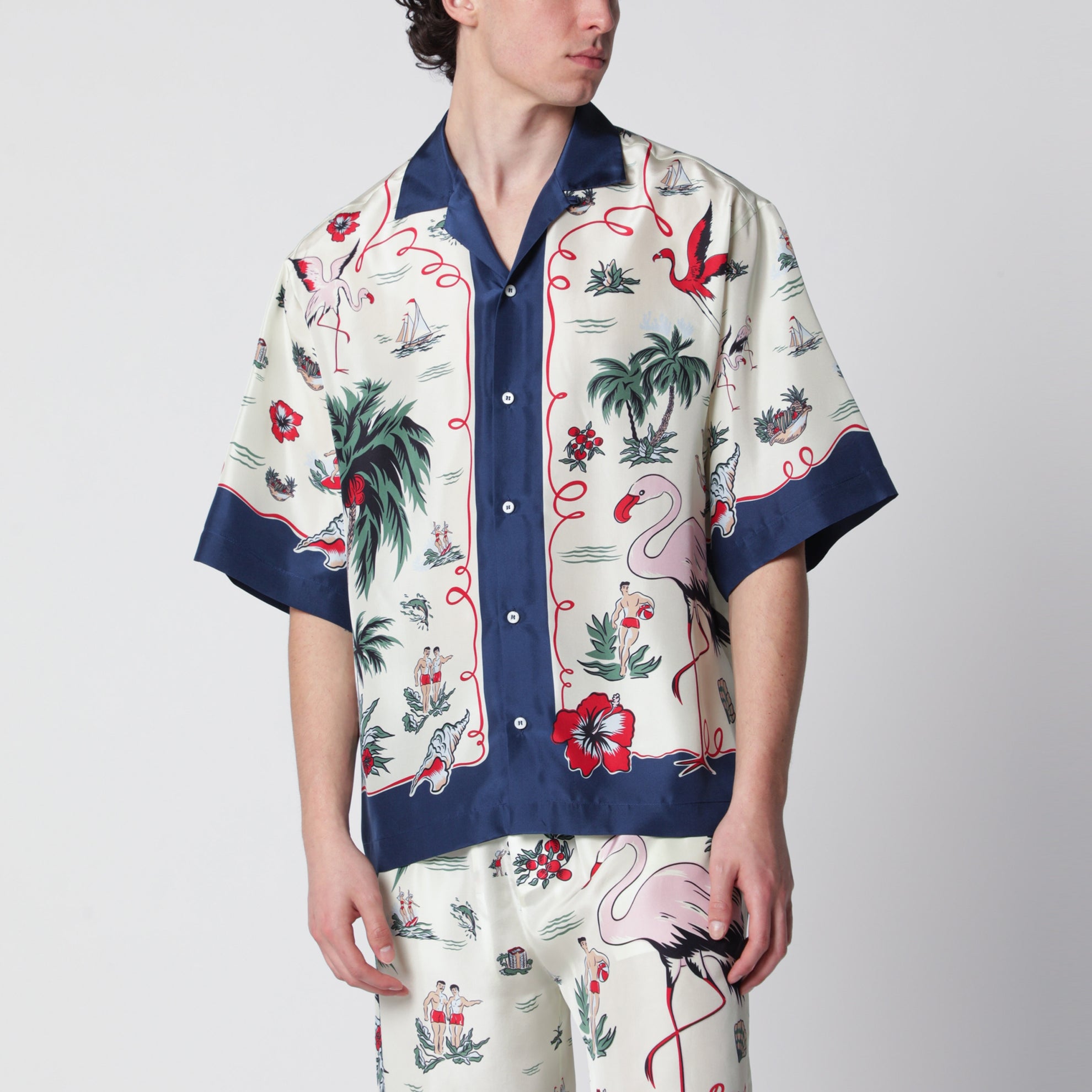 Camicia Aloha Souvenir in twill di seta multicolore