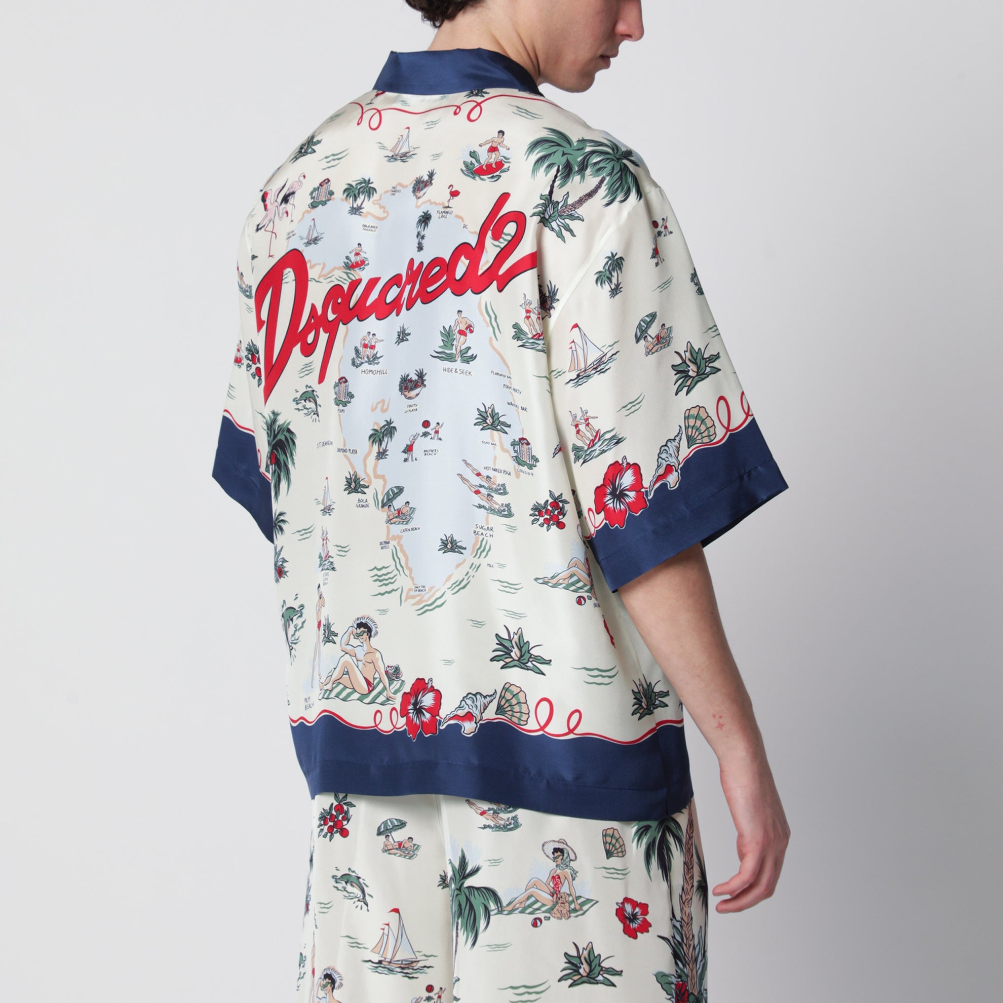 Camicia Aloha Souvenir in twill di seta multicolore