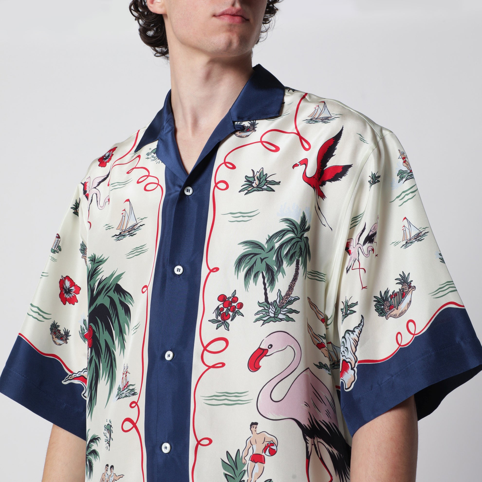 Camicia Aloha Souvenir in twill di seta multicolore
