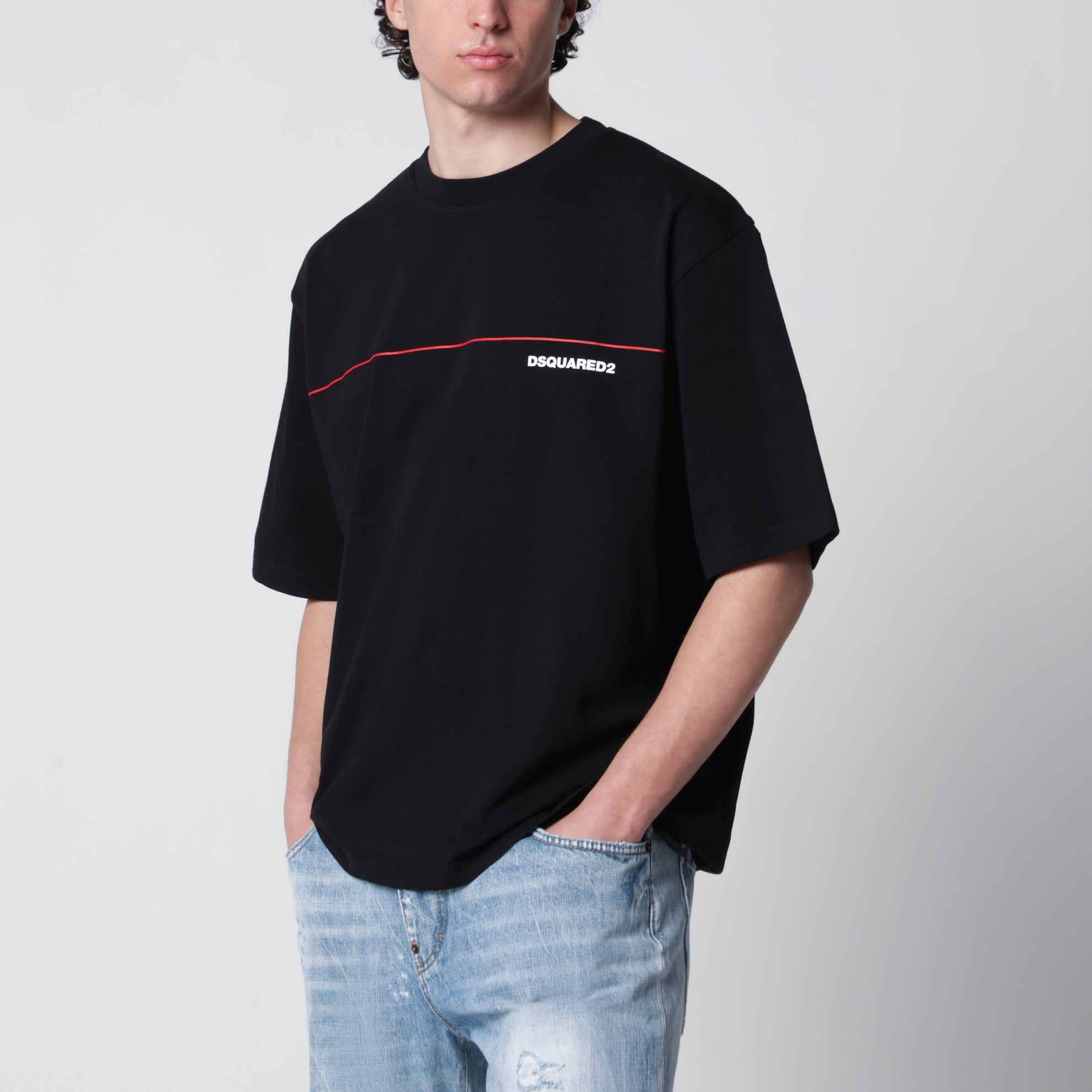 Loose-fit cotton jersey T-shirt with logo in black