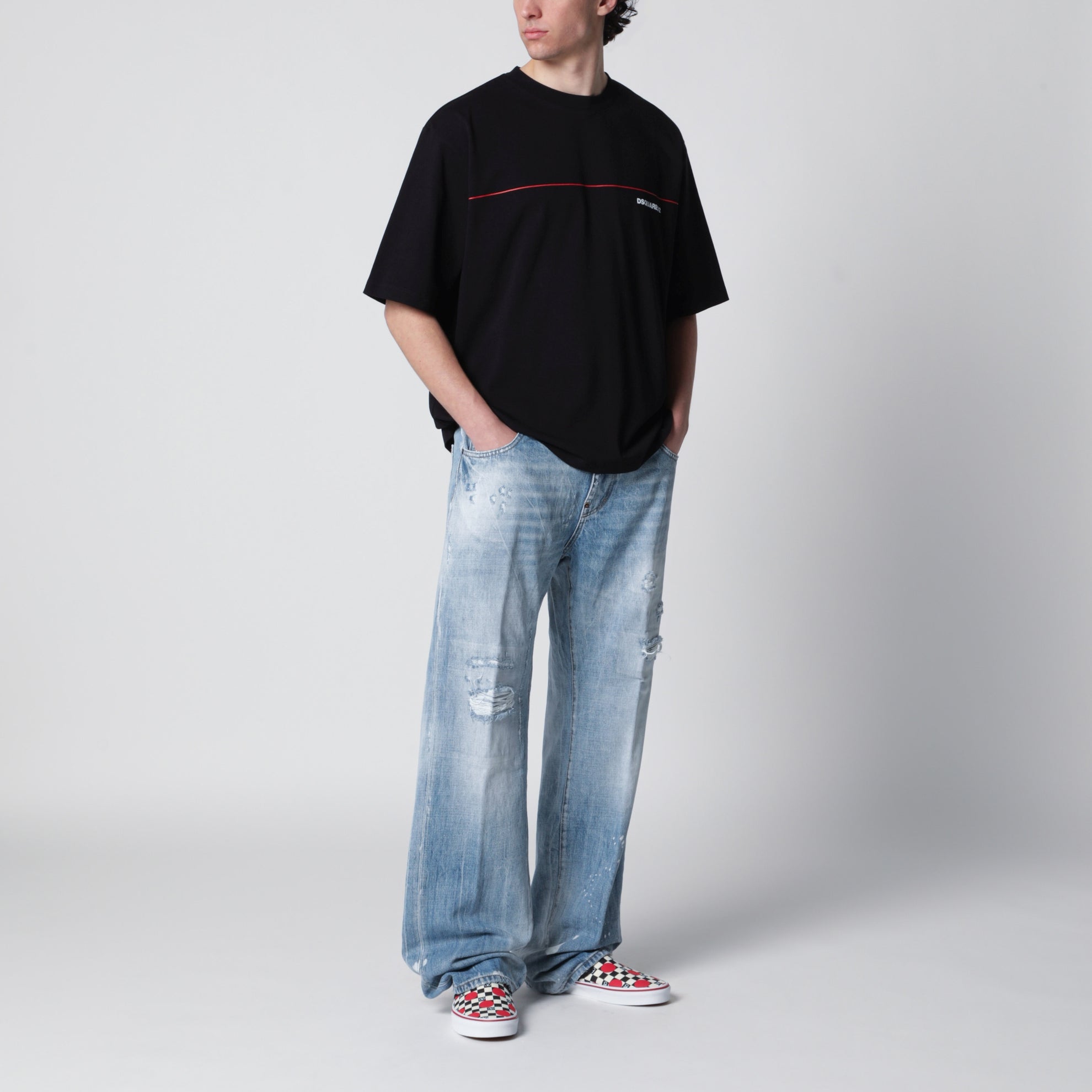 Loose-fit cotton jersey T-shirt with logo in black