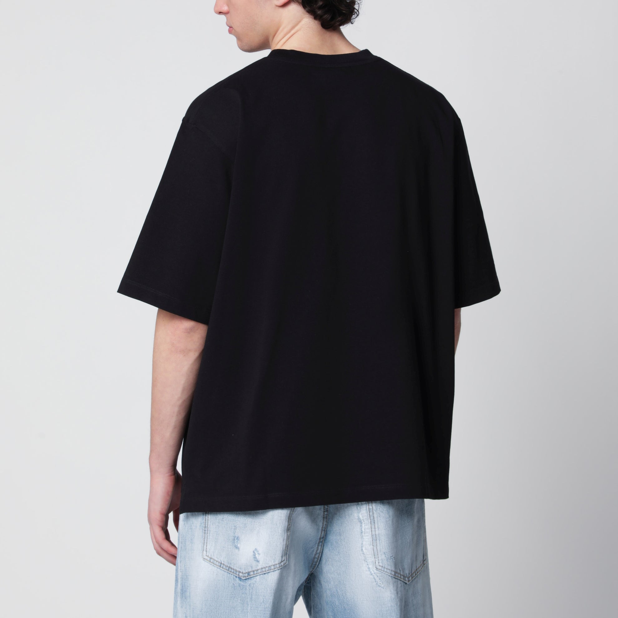 Loose-fit cotton jersey T-shirt with logo in black