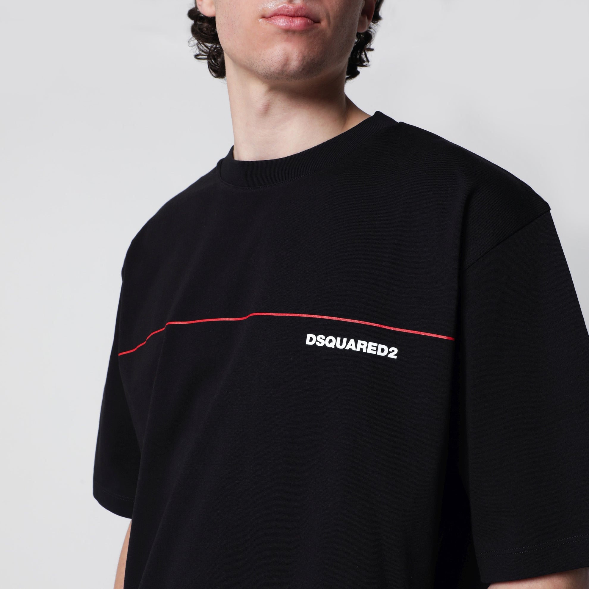Loose-fit cotton jersey T-shirt with logo in black