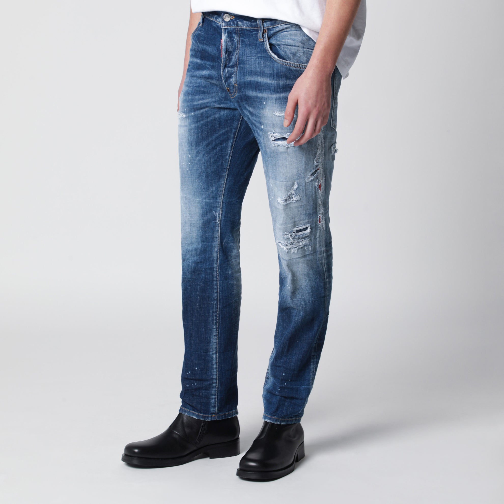 Jean Skater bleu moyen avec détails destroyed