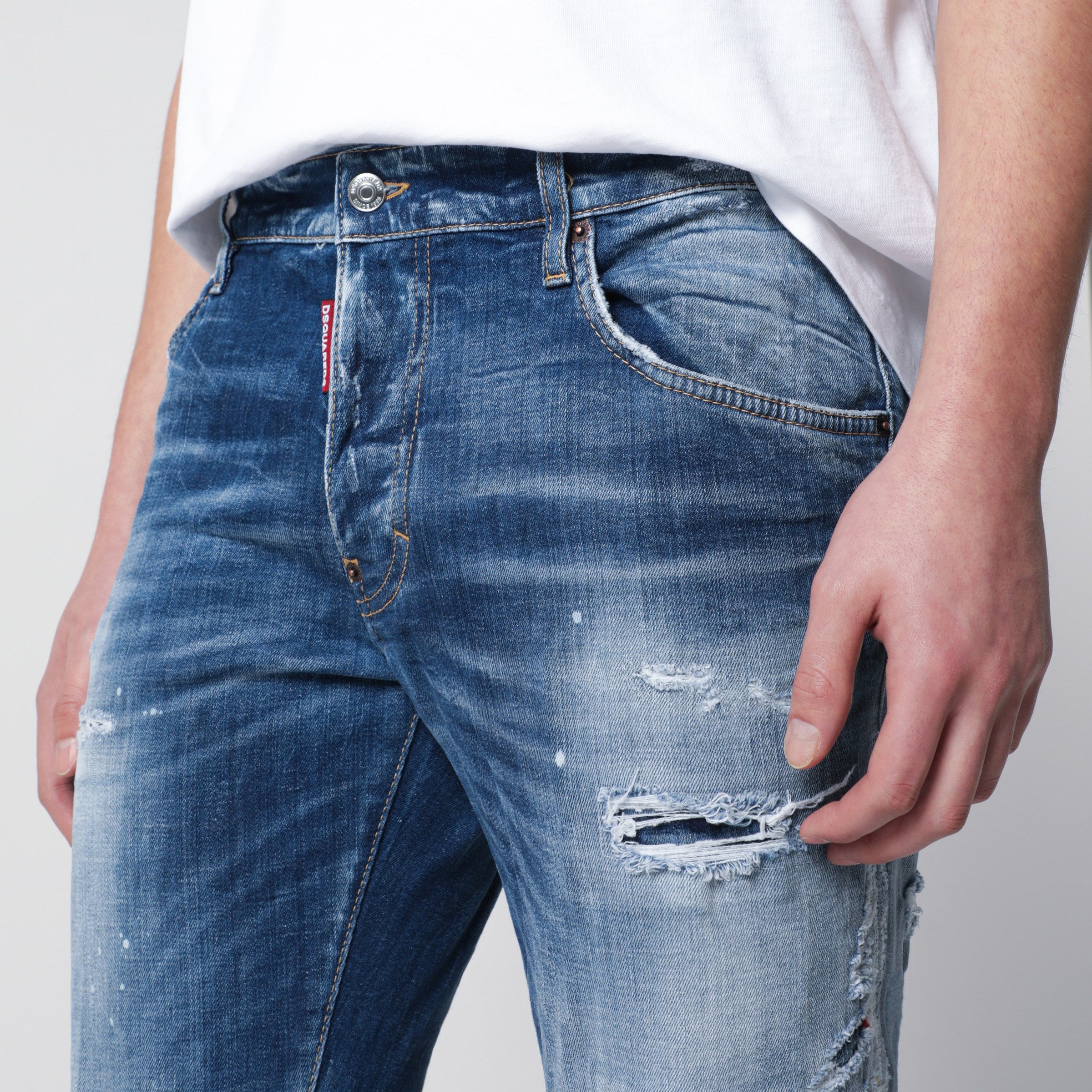 Dsquared2 Skater jeans in medium blue with destroyed details
