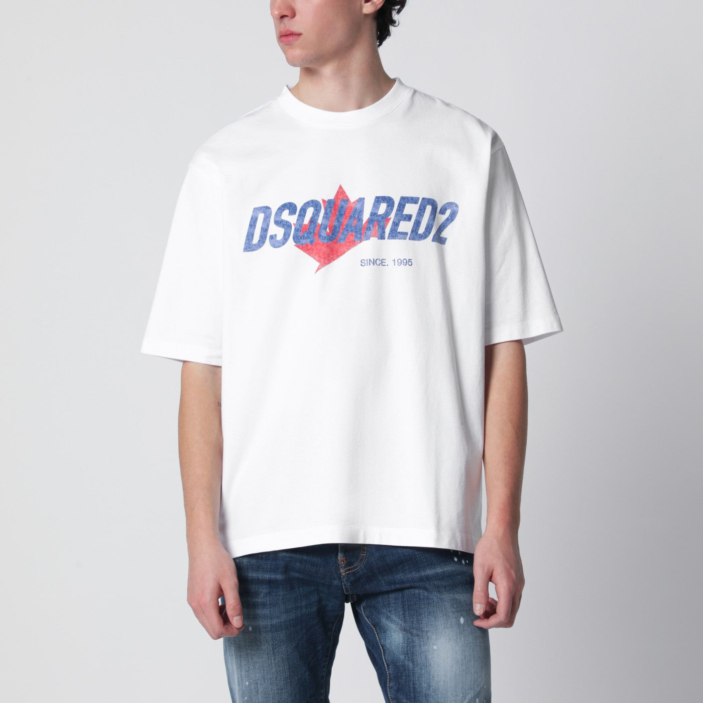 Weißes Loose-Fit T-Shirt mit Logo-Print