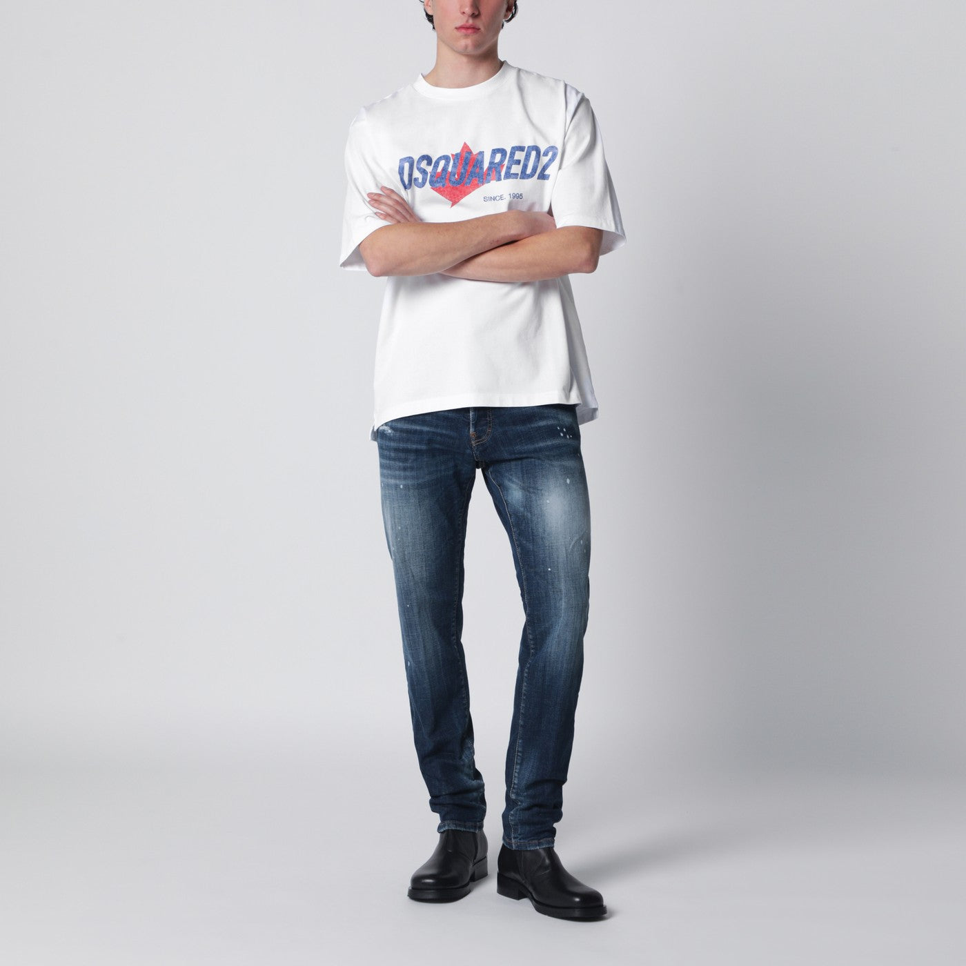 Weißes Loose-Fit T-Shirt mit Logo-Print