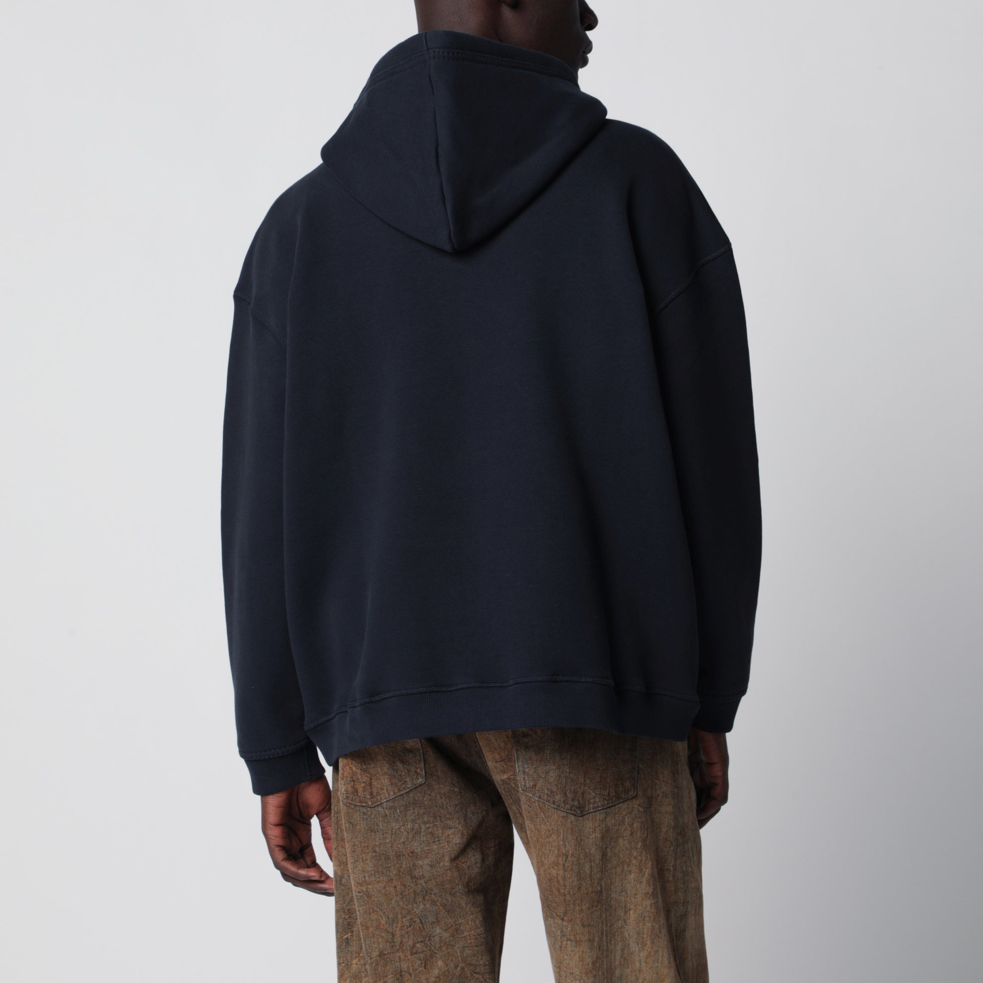 Zip-up hoodie in stretch cotton, blue